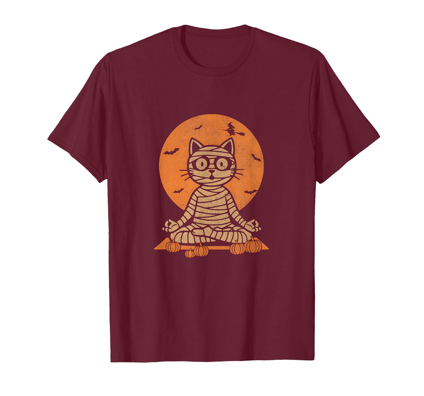 Retro Halloween Meditating Mummy Yoga Cat, in Zen Style Pose T-Shirt
