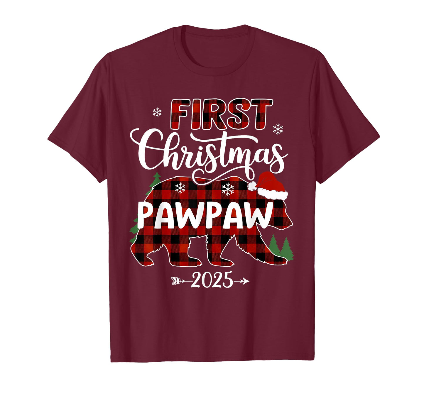Pregnancy First Christmas Pawpaw Red Plaid Bear Santa 2025 T-Shirt