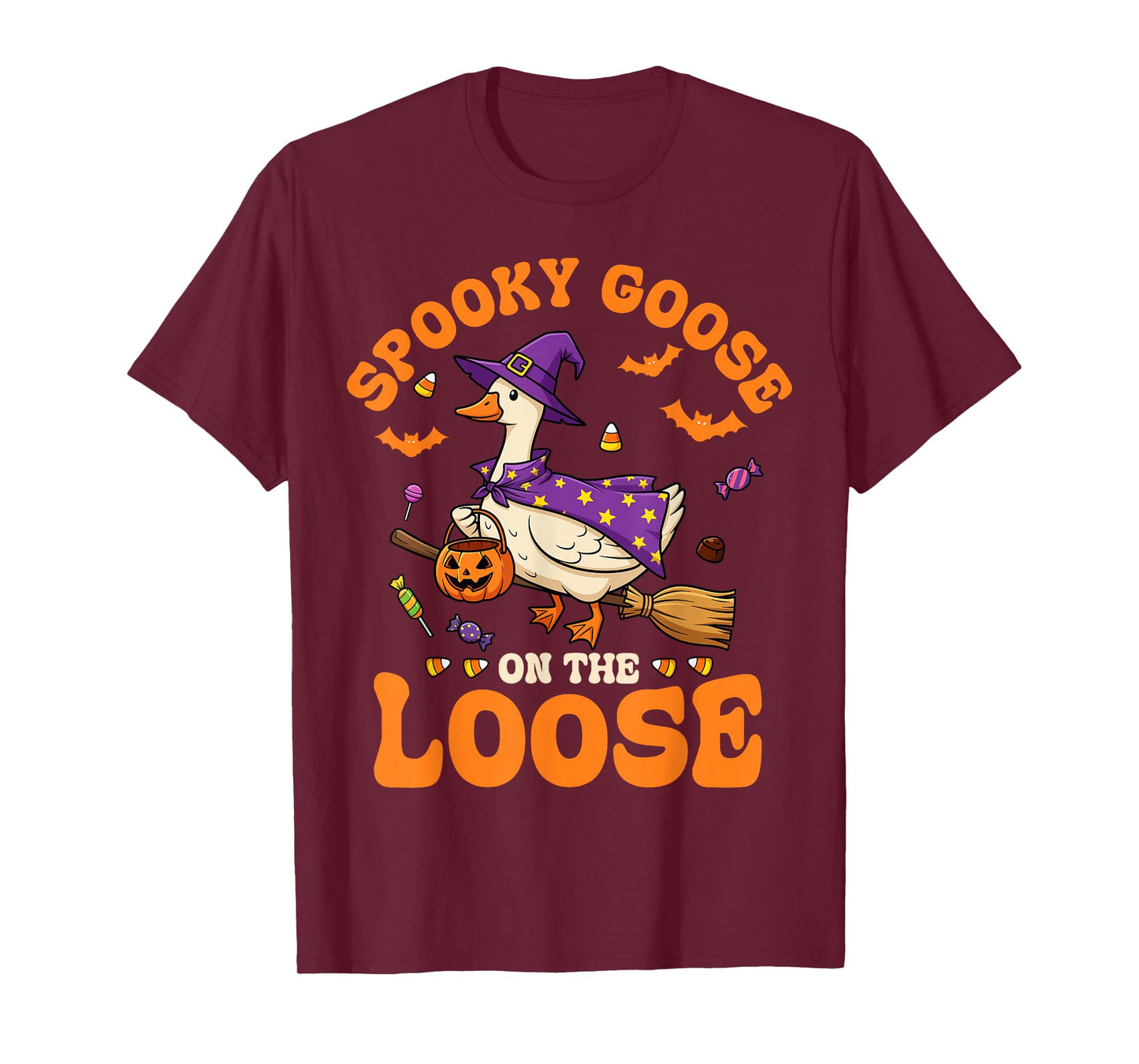 Spooky Goose on The Loose Halloween Witch Trick-Or-Treat T-Shirt