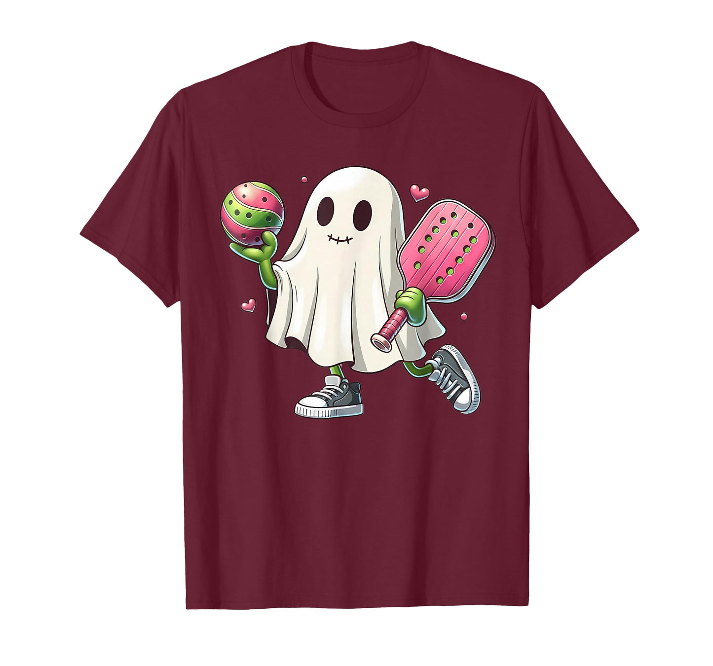Pickleball Lover Pun with a Pickle Playing Ghost Halloween T-Shirt