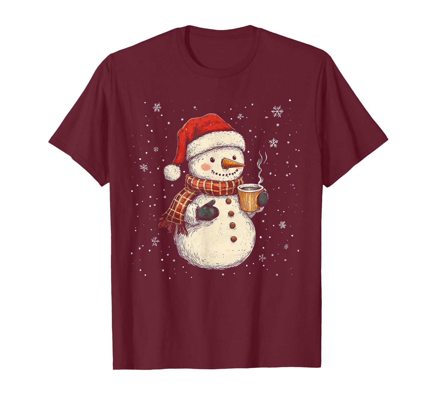 Cute Snowman Drink Coffee Winter Snowflake Snowman Christmas T-Shirt
