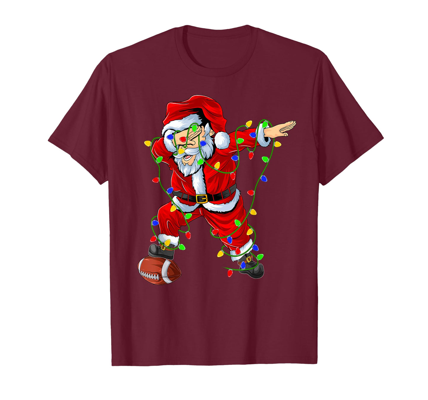 Dabbing Santa Football Christmas Lights Sporty Player Xmas T-Shirt