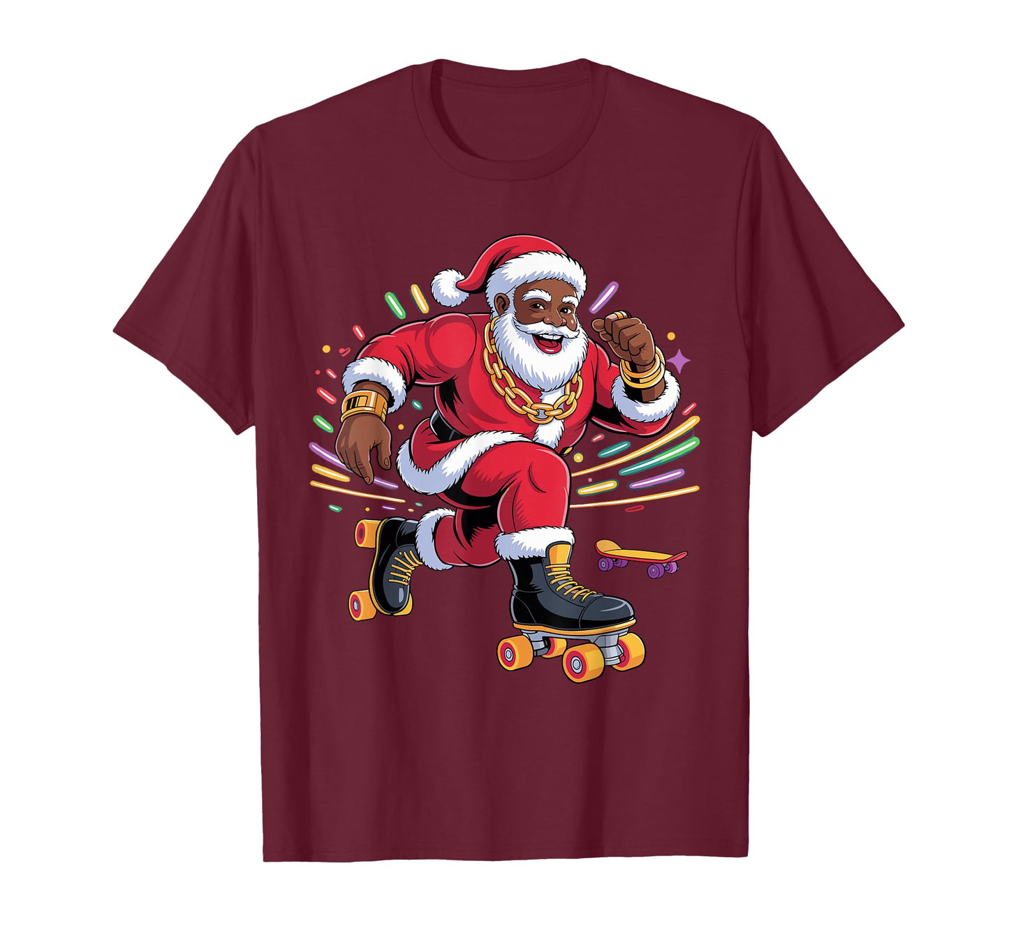 Afro Santa Skating African American Christmas Funny Holiday T-Shirt