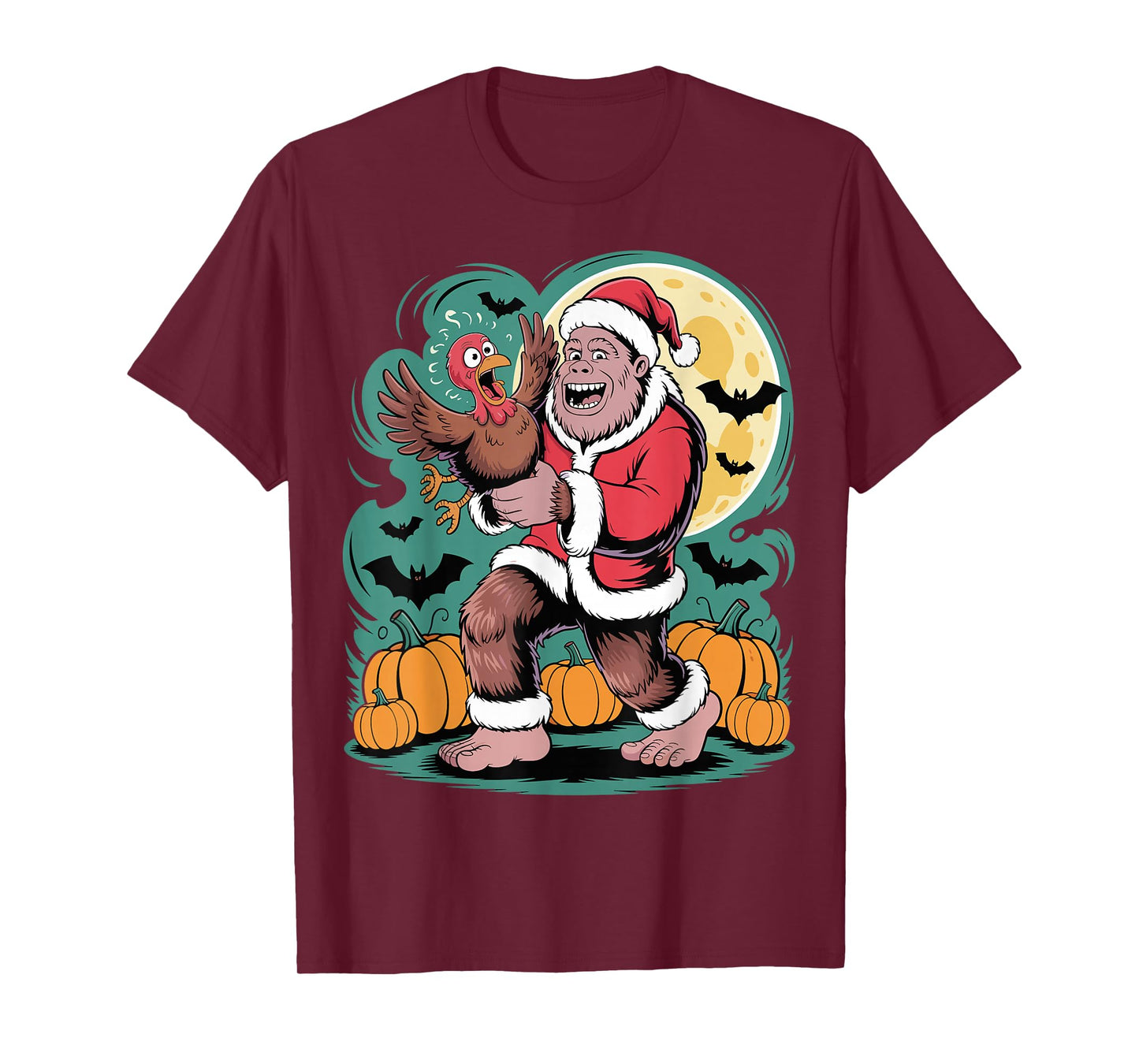 Funny Bigfoot Santa Turkey Halloween Christmas T-Shirt