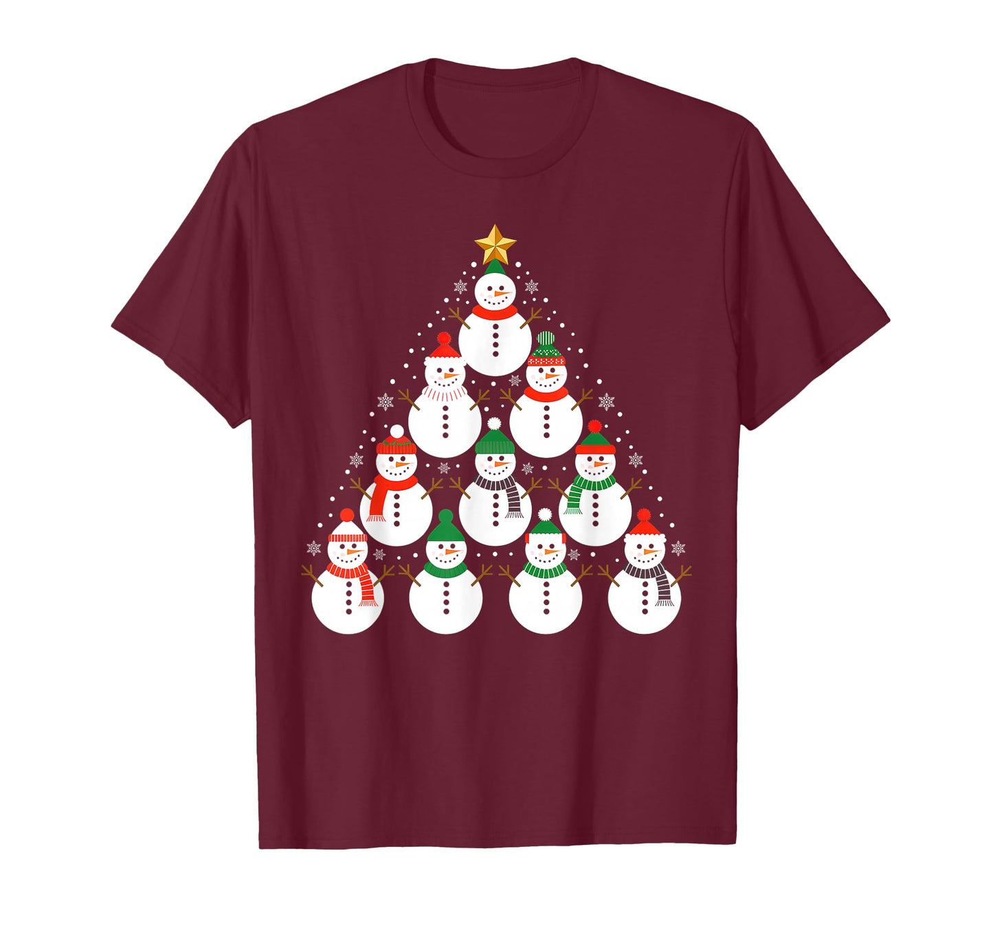 Snowman Christmas Tree Lights Santa Hat Family Xmas Pajamas T-Shirt