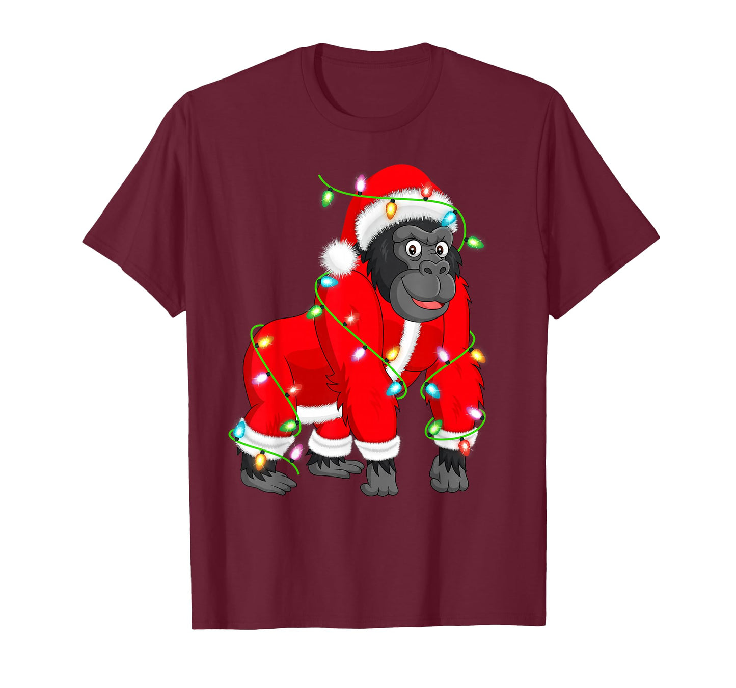 Gorilla Christmas Lights Santa Costume Cute Animal Xmas T-Shirt