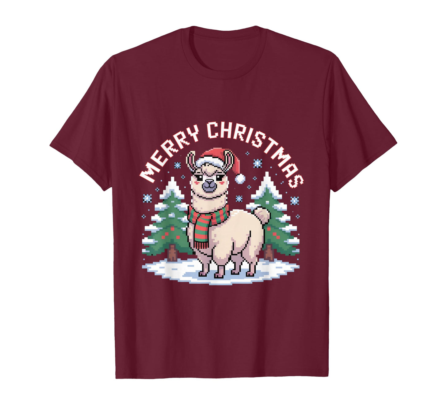 Merry Christmas Llama Pixel Art Ugly Sweater Style Holiday T-Shirt