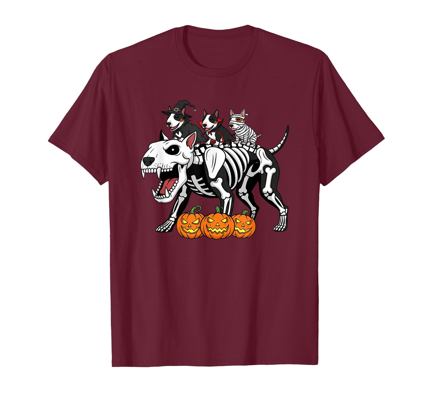 Bull Terrier Skeleton Mummy Witch Halloween Kids Mens Womens T-Shirt