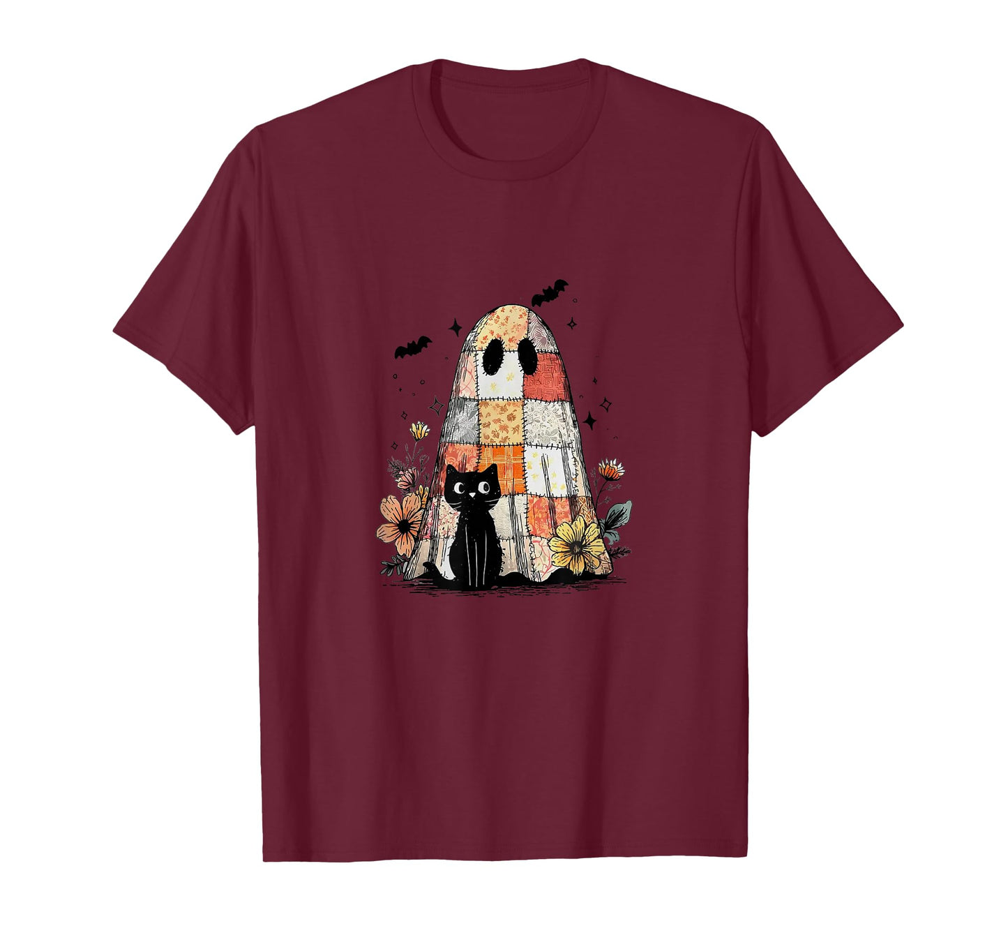Vintage Halloween Ghost Holding Black Cat Groovy T-Shirt