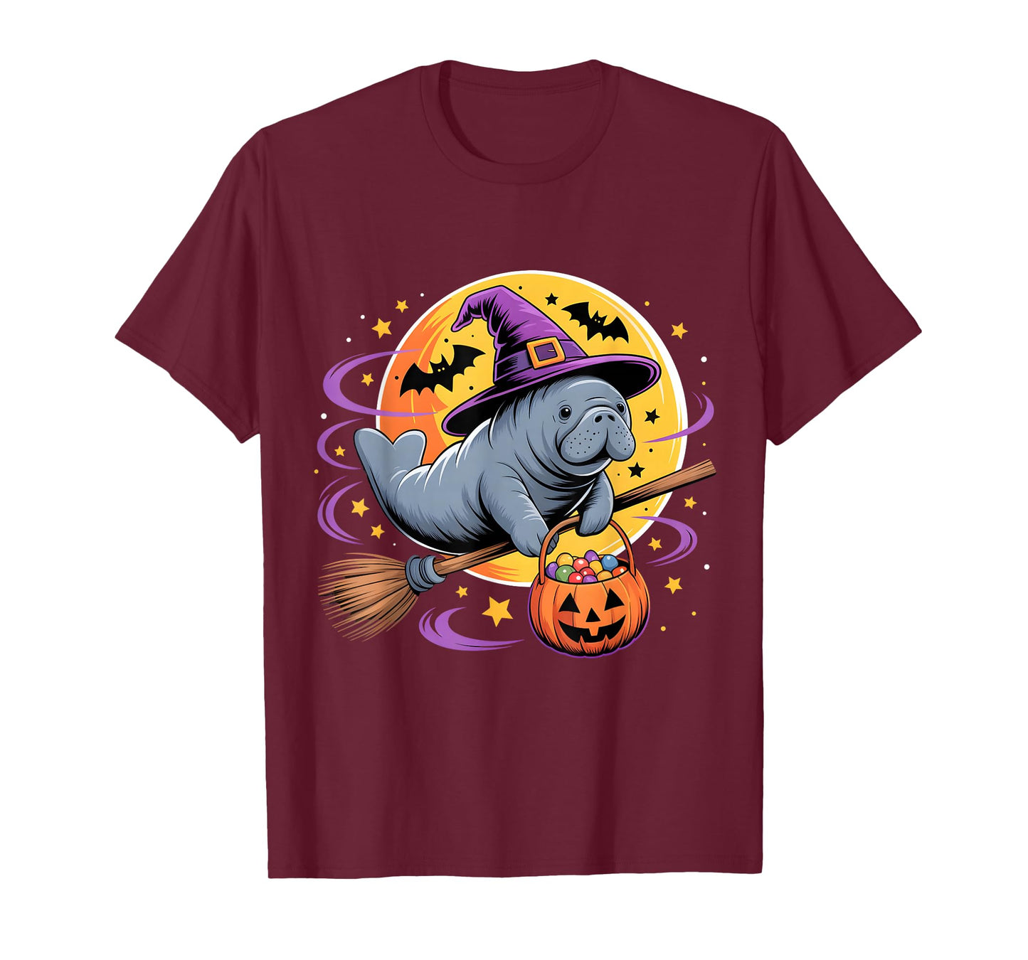 Cute Funny Manatee Witch Flying Broom Halloween Costume Men T-Shirt