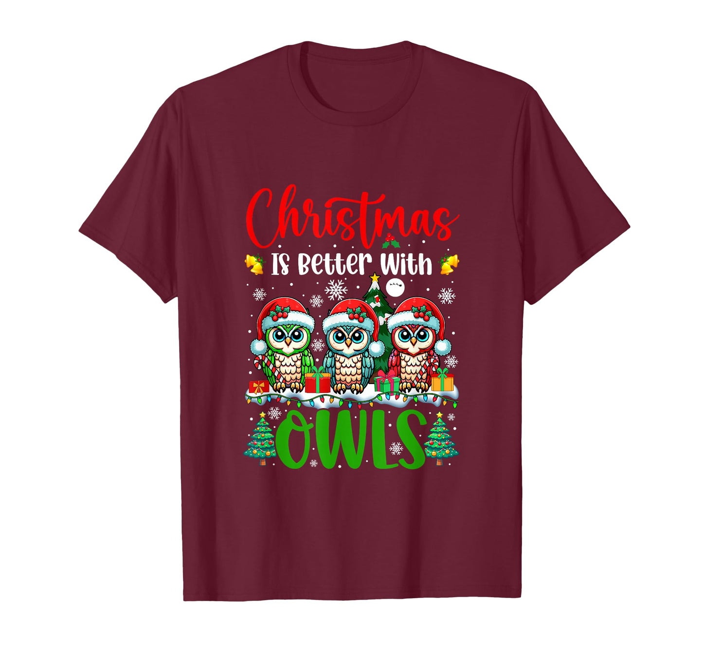 Xmas is Better Funny Joke Owls Lover Christmas Tree T-Shirt