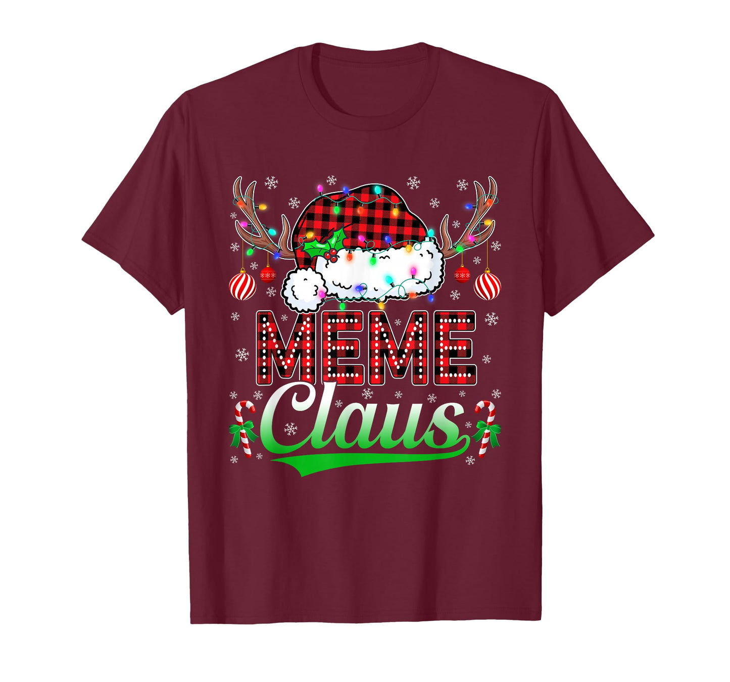 Meme Claus Christmas Lights Matching Family Xmas Pajama T-Shirt