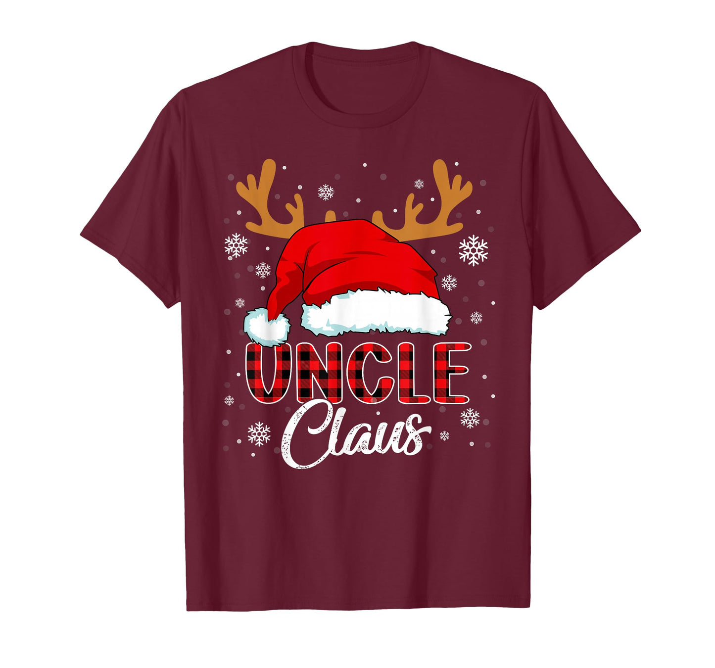 Uncle Claus Santa Hat Christmas Red Plaid Matching Family T-Shirt