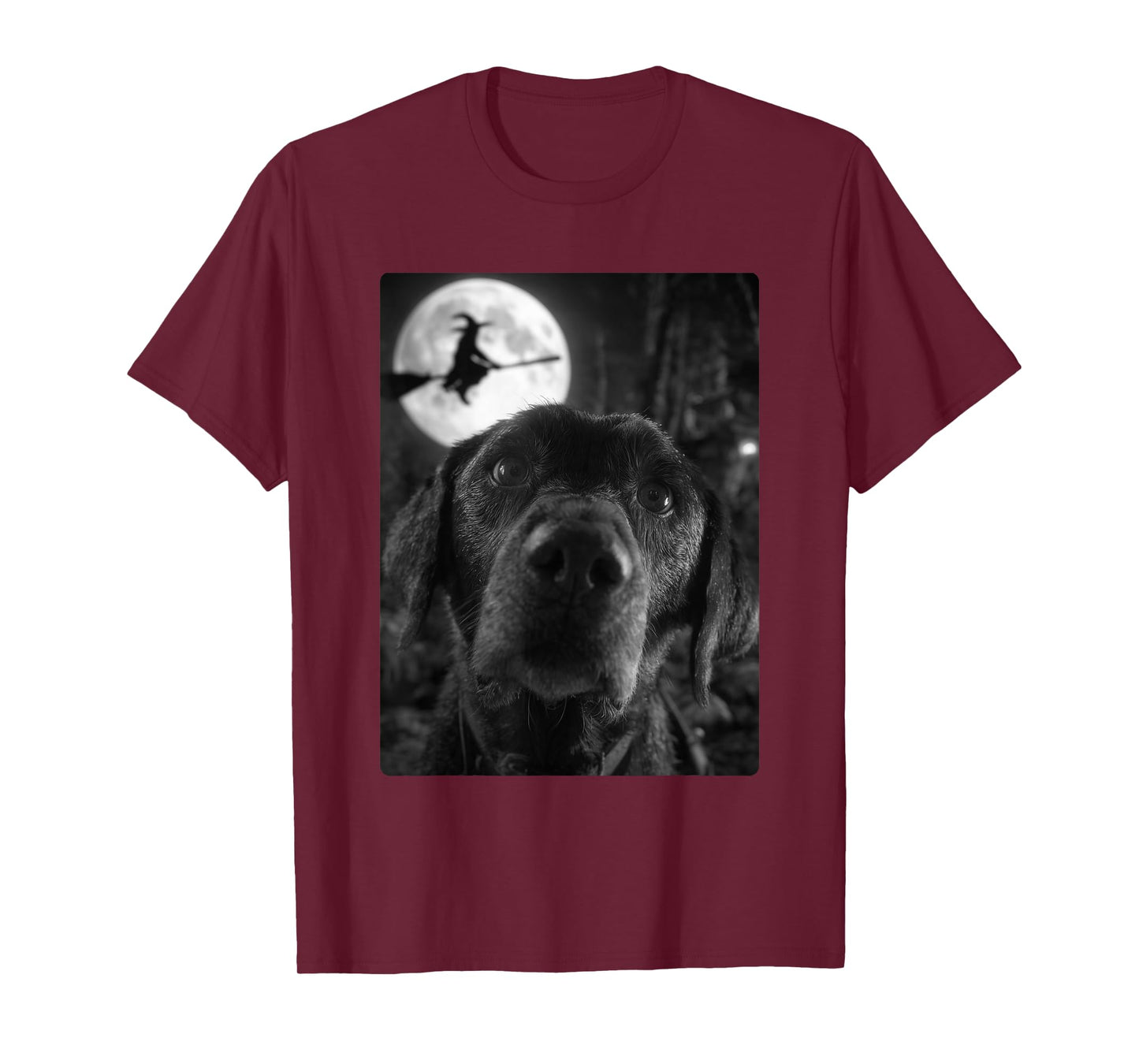 Funny Labrador Selfie Full Moon Flying Witch Halloween Dog T-Shirt