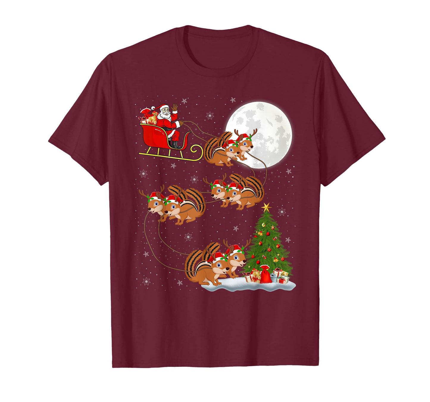 Chipmunk Santa Sleigh Flying Funny Magical Christmas T-Shirt