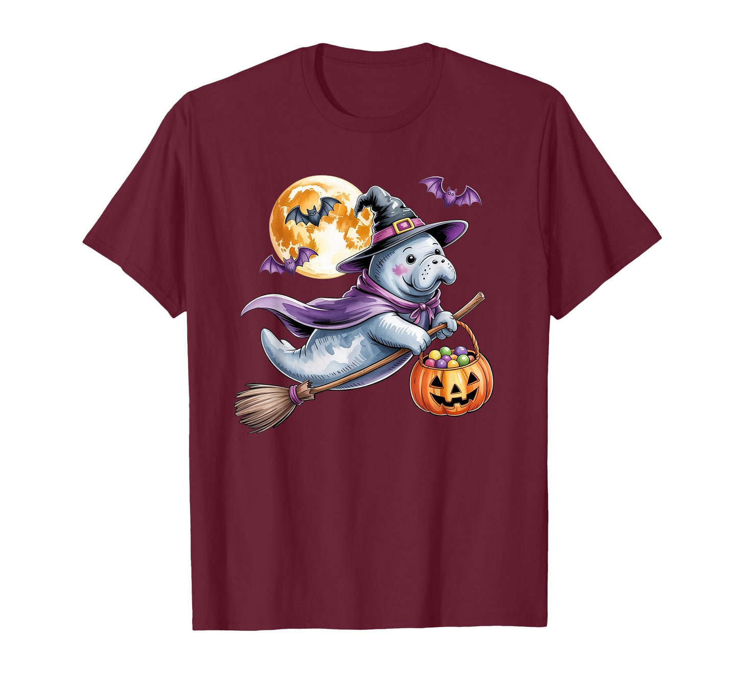 Manatee Witch Hat Pumpkin Halloween Costume T-Shirt