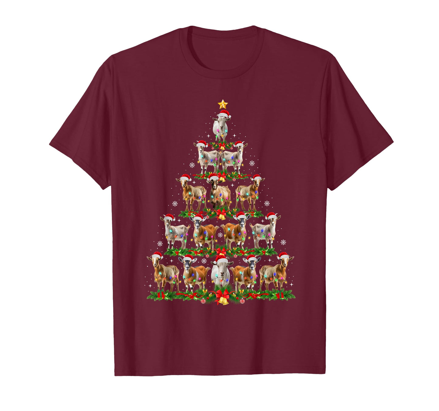 Funny Goat Christmas Tree Lights Santa Hat Xmas Pajamas T-Shirt