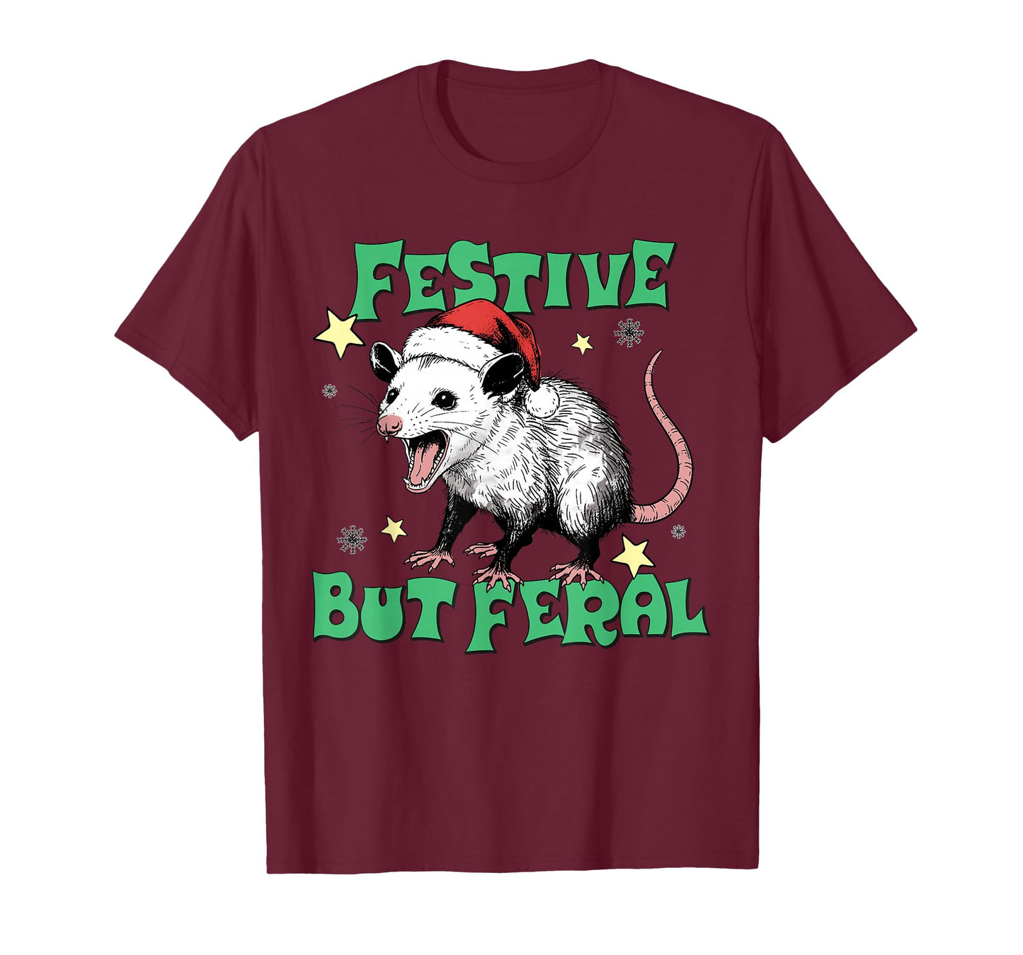 Festive But Feral Possum Design Christmas Humor T-Shirt