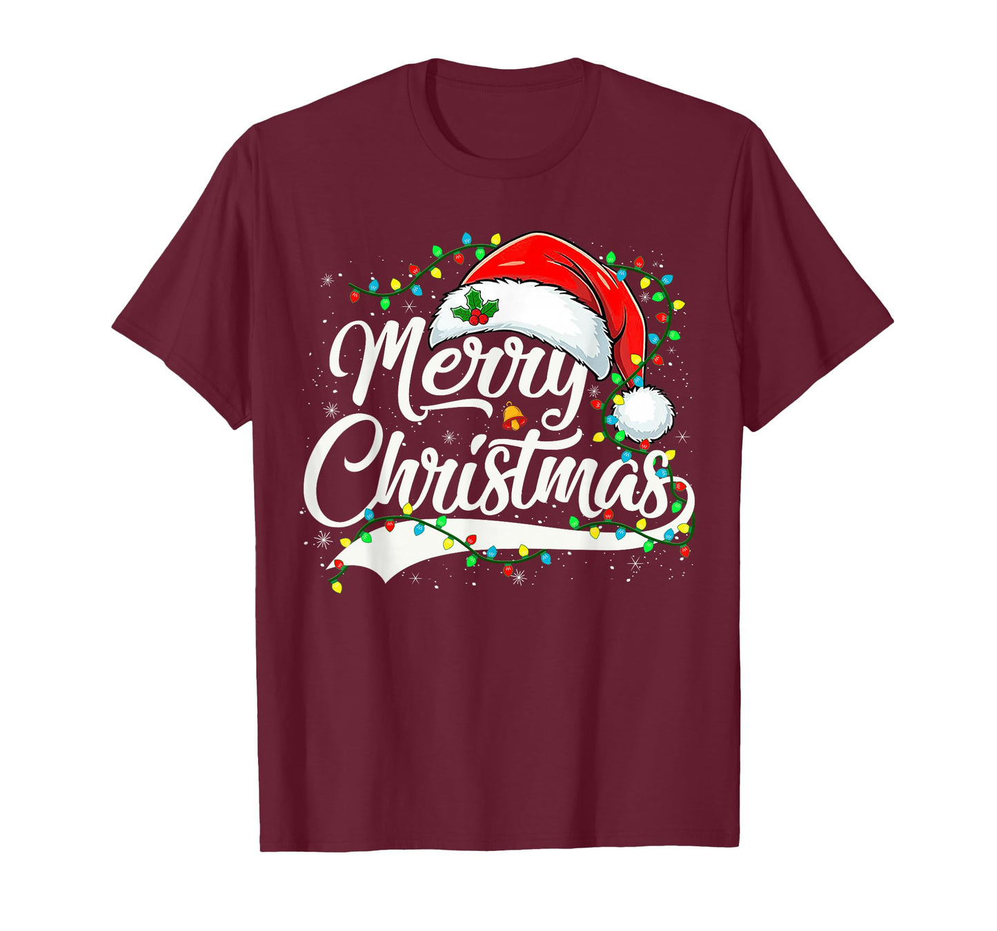 Merry Christmas Lights Red Santa Hat Xmas Family Men Women T-Shirt