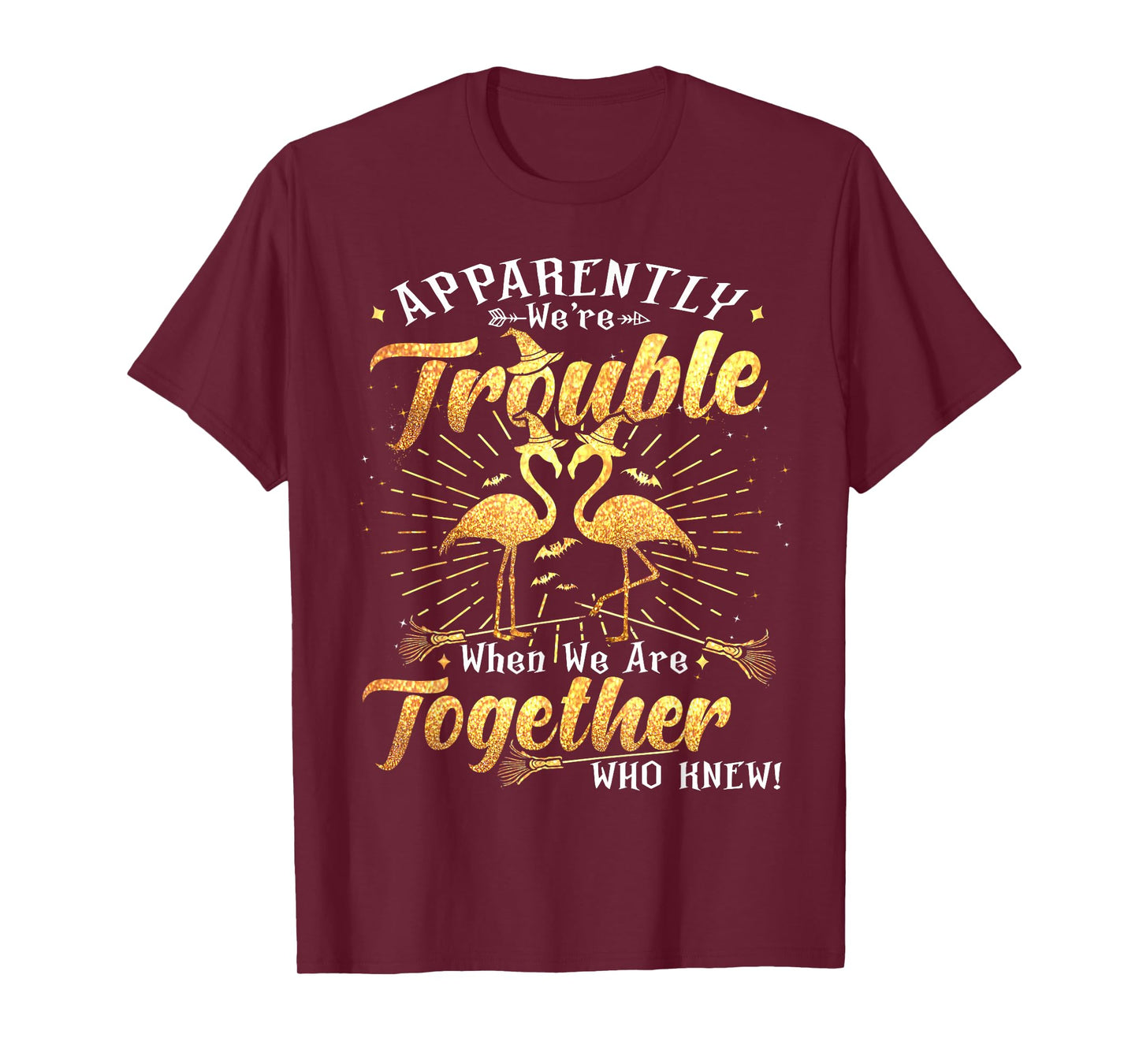 Apparently We're Trouble Flamingo Witches Halloween Witchy T-Shirt