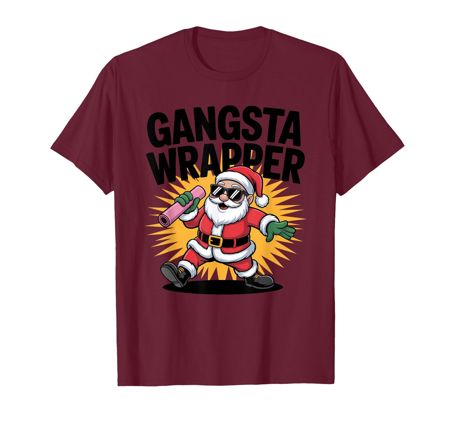 Gangsta Wrapper Funny Santa Christmas Holiday T-Shirt