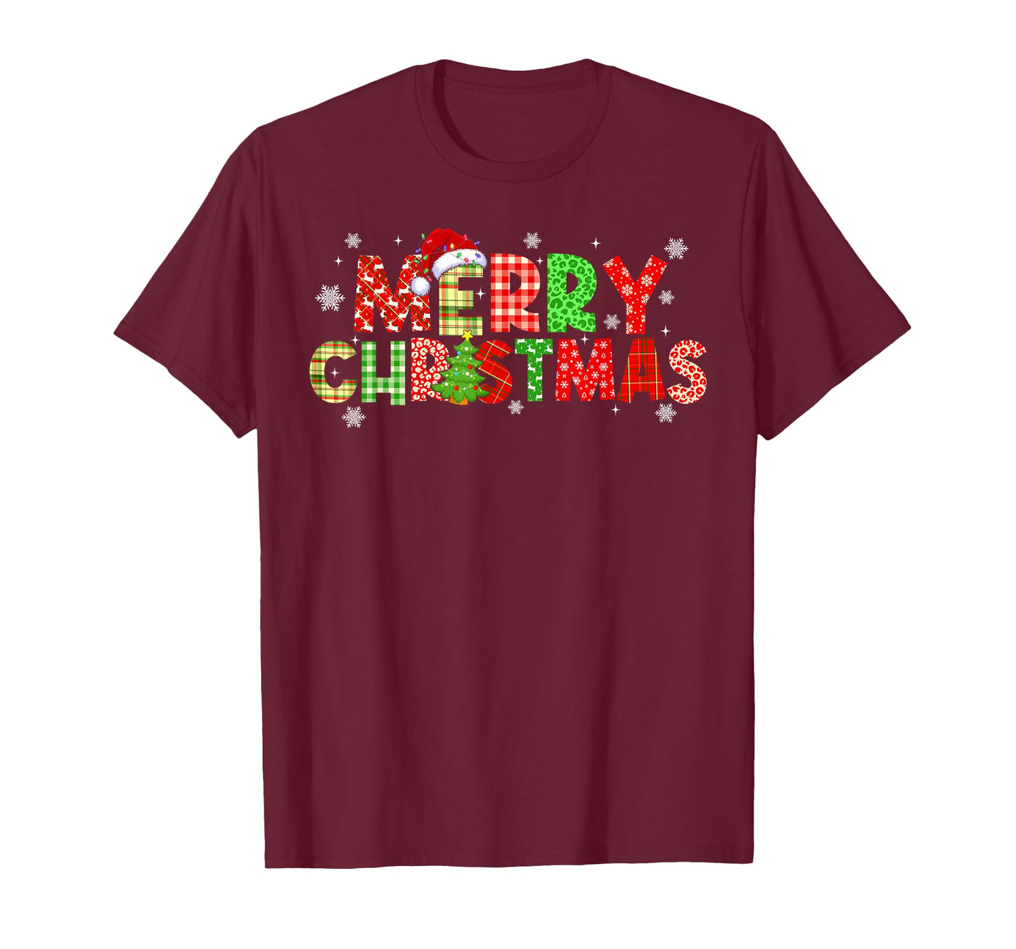 Merry Christmas Plaid Xmas Tree Santa Hat Men Women Kid T-Shirt