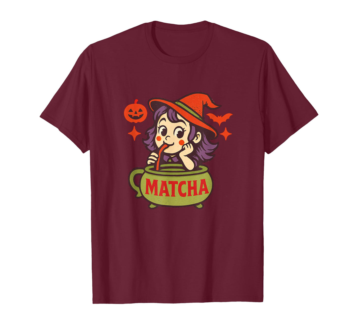 Halloween Witch Drinking Matcha from Cauldron Design T-Shirt