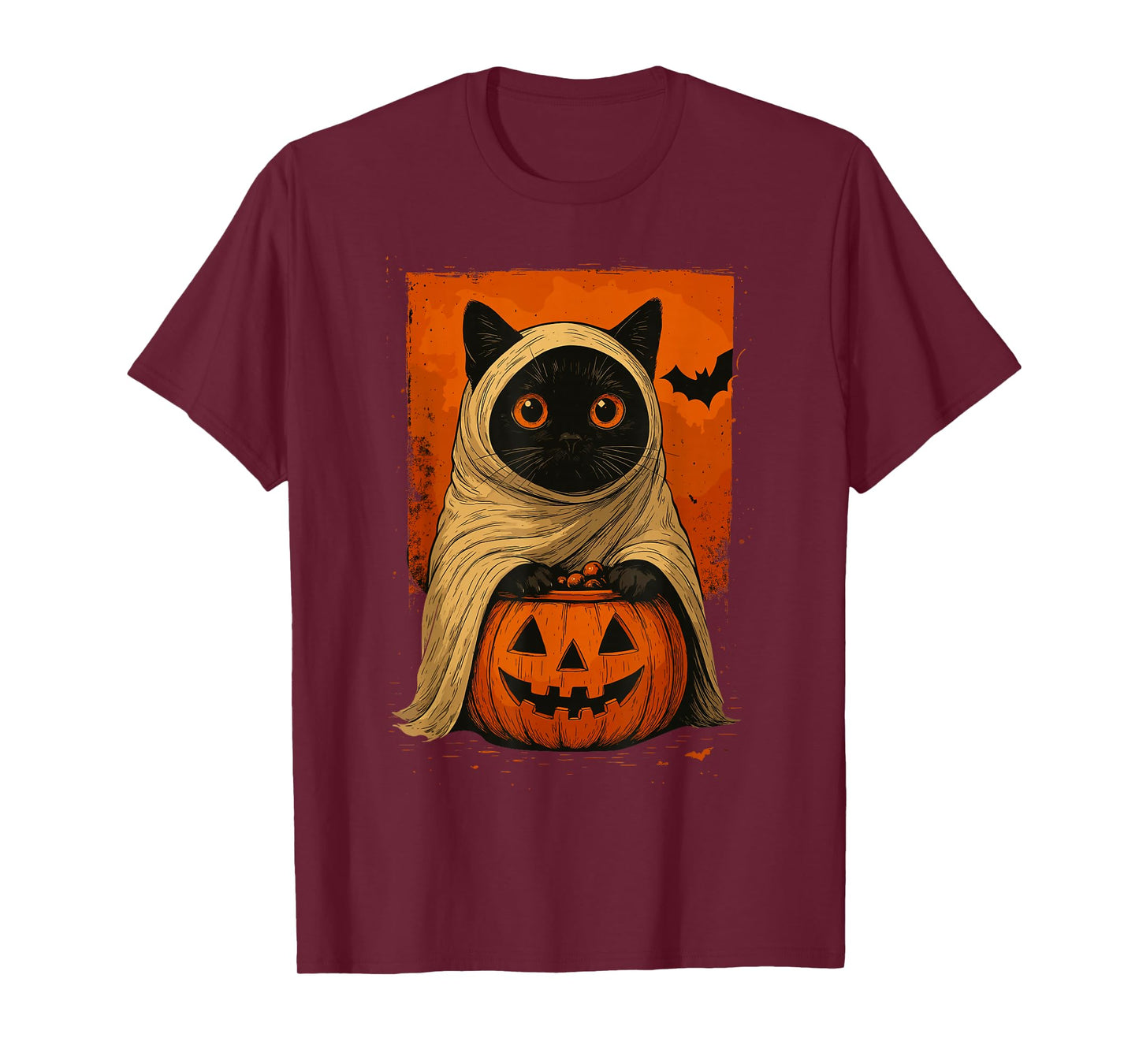 Funny Vintage Black Cat Halloween Pumpkin Spooky Ghost Women T-Shirt
