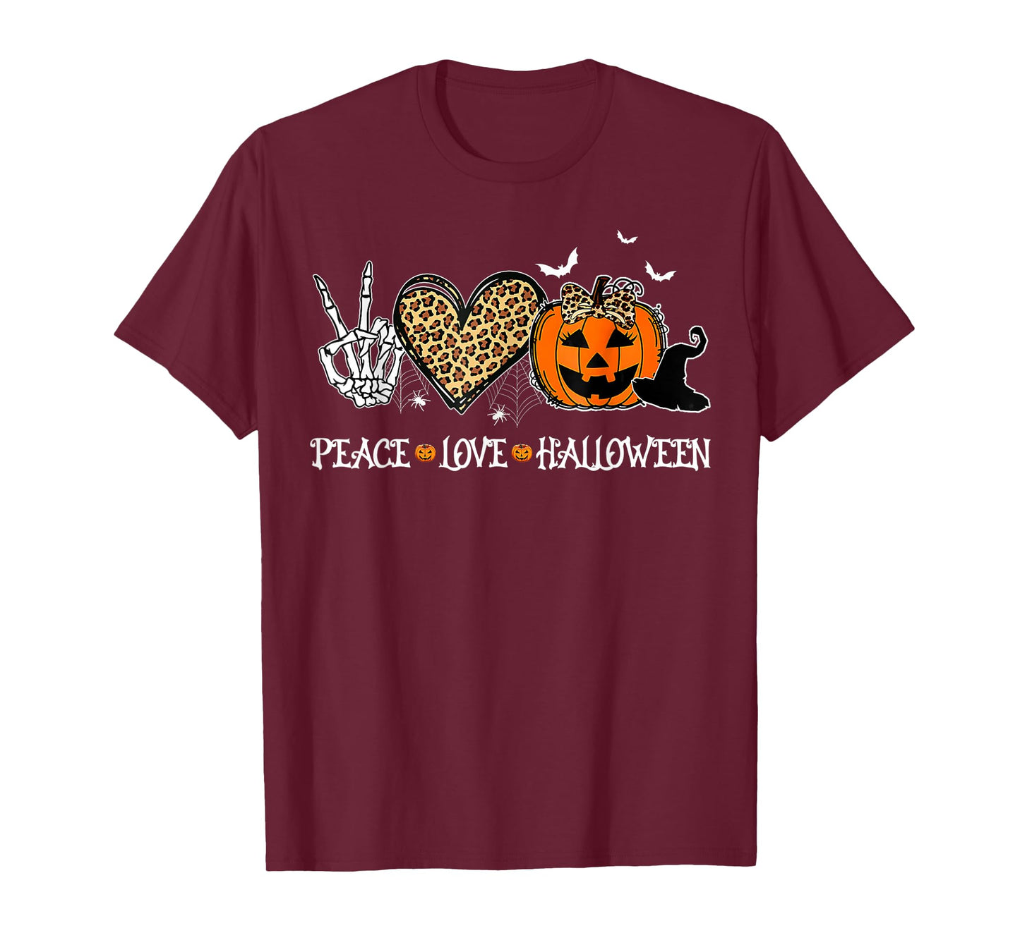 Peace Love Halloween Happy Halloween Pumpkin Leopard Heart T-Shirt