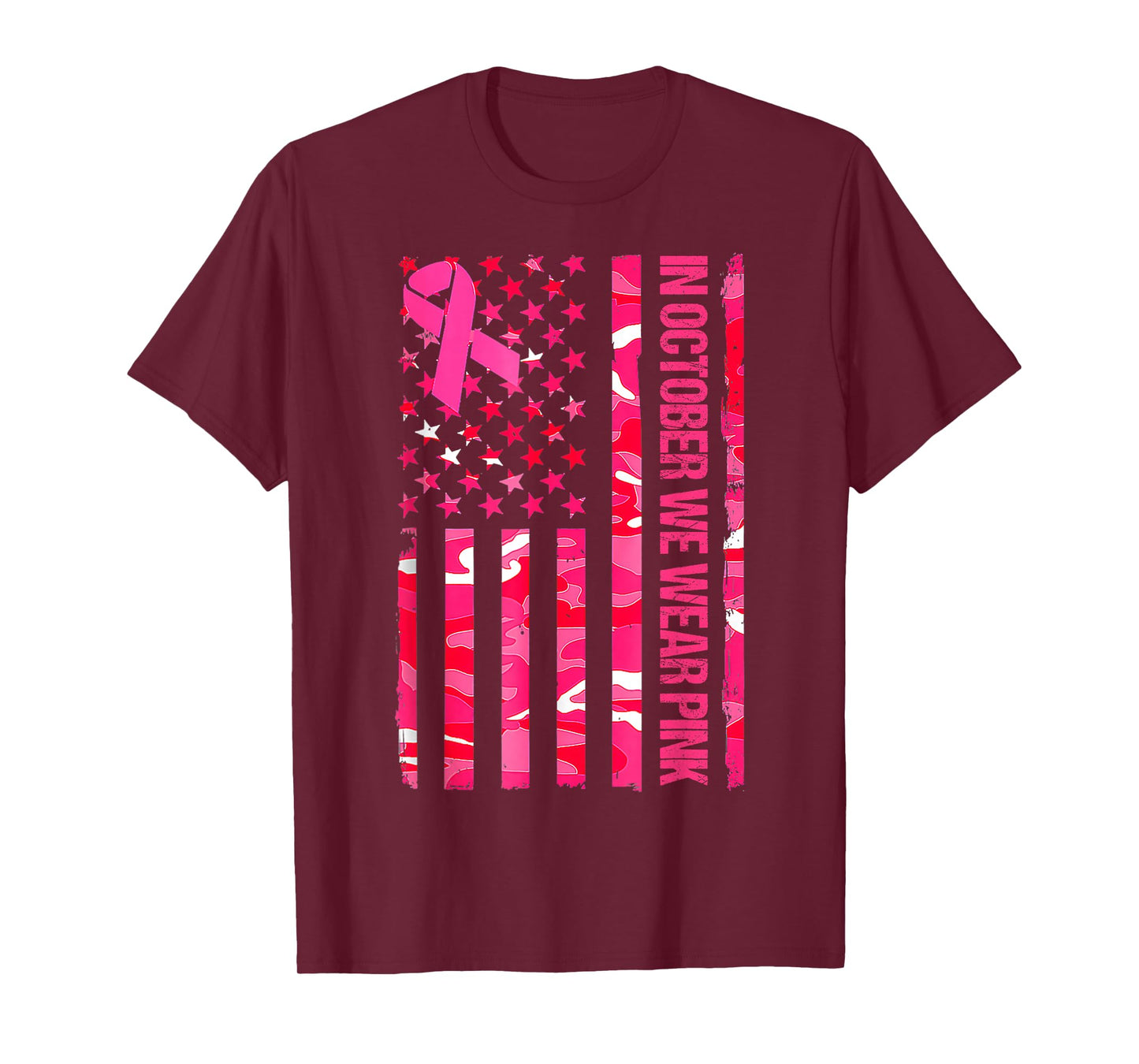 In October We Wear Pink Camo US Flag Breast Cancer Awareness T-Shirt