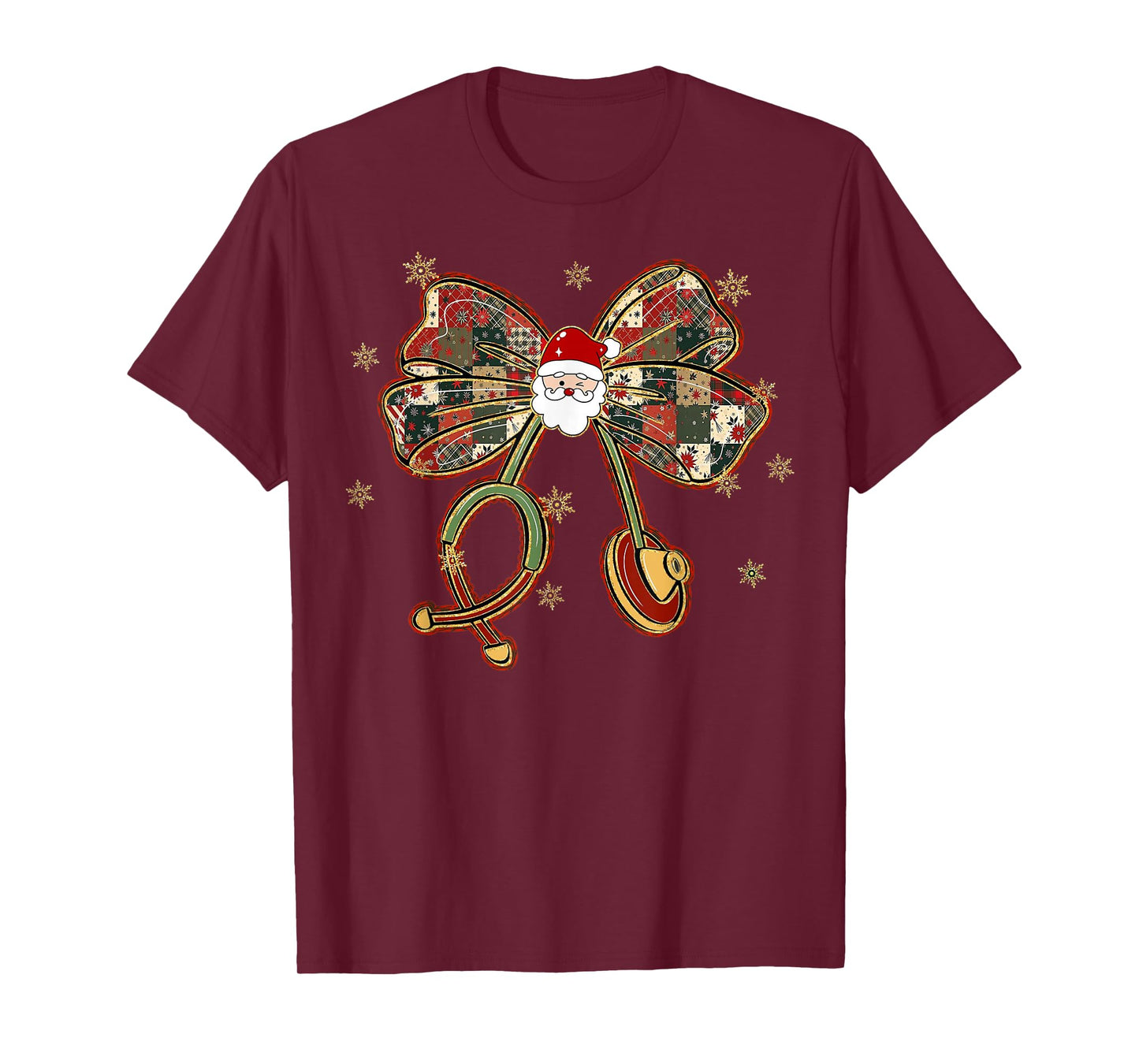 Retro Christmas Nurse Stethoscope Santa Bow Cute T-Shirt
