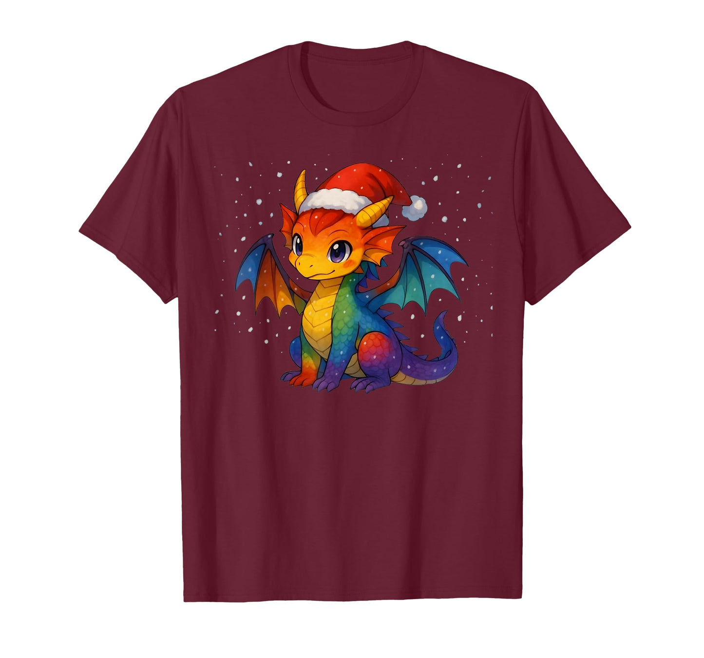 Anime Baby Dragon Christmas Santa Rainbow LGBTQ Pride Snow T-Shirt
