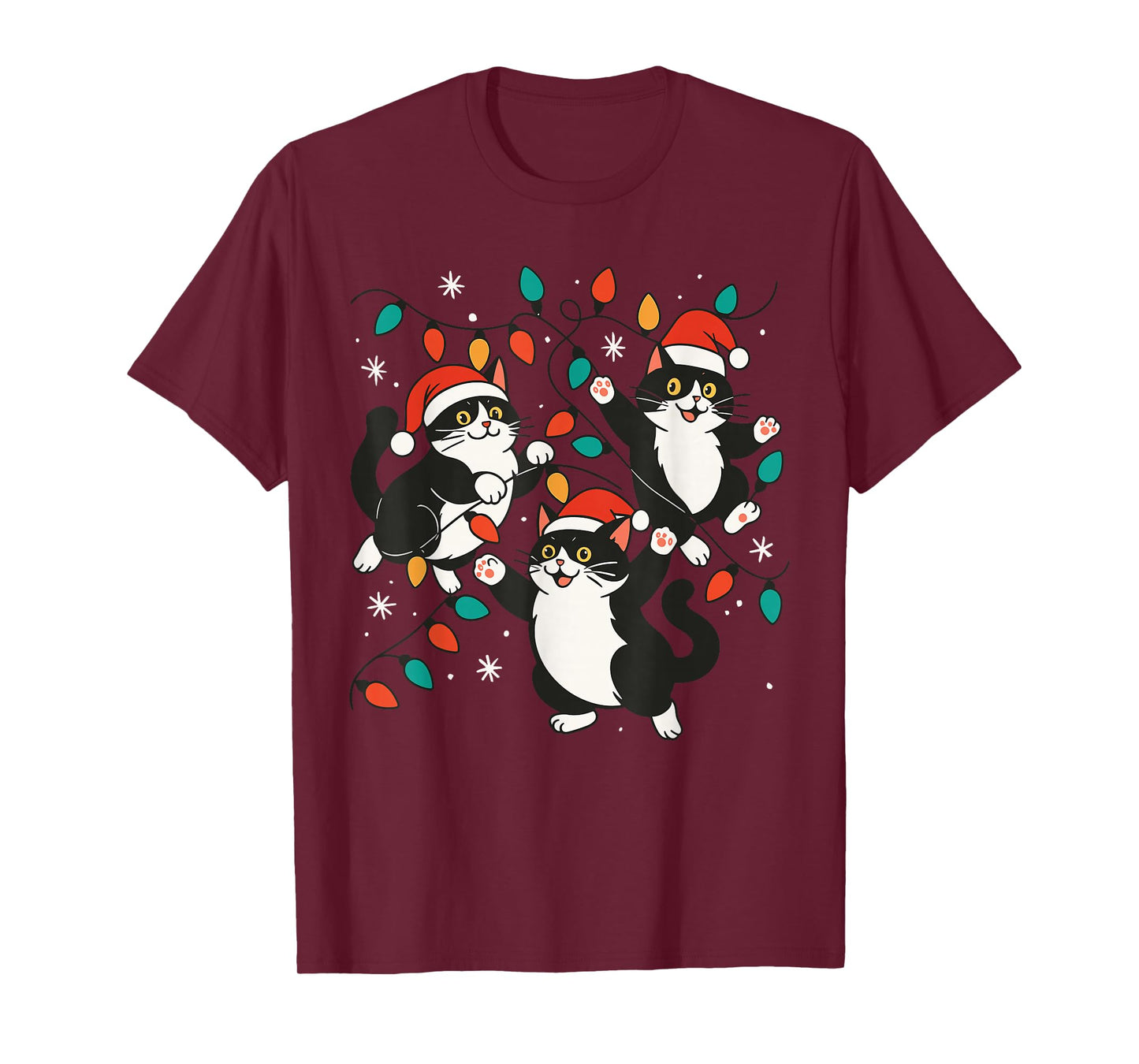 Black Cat Christmas Tree Lights Shirt, Funny Cats Santa Hat T-Shirt