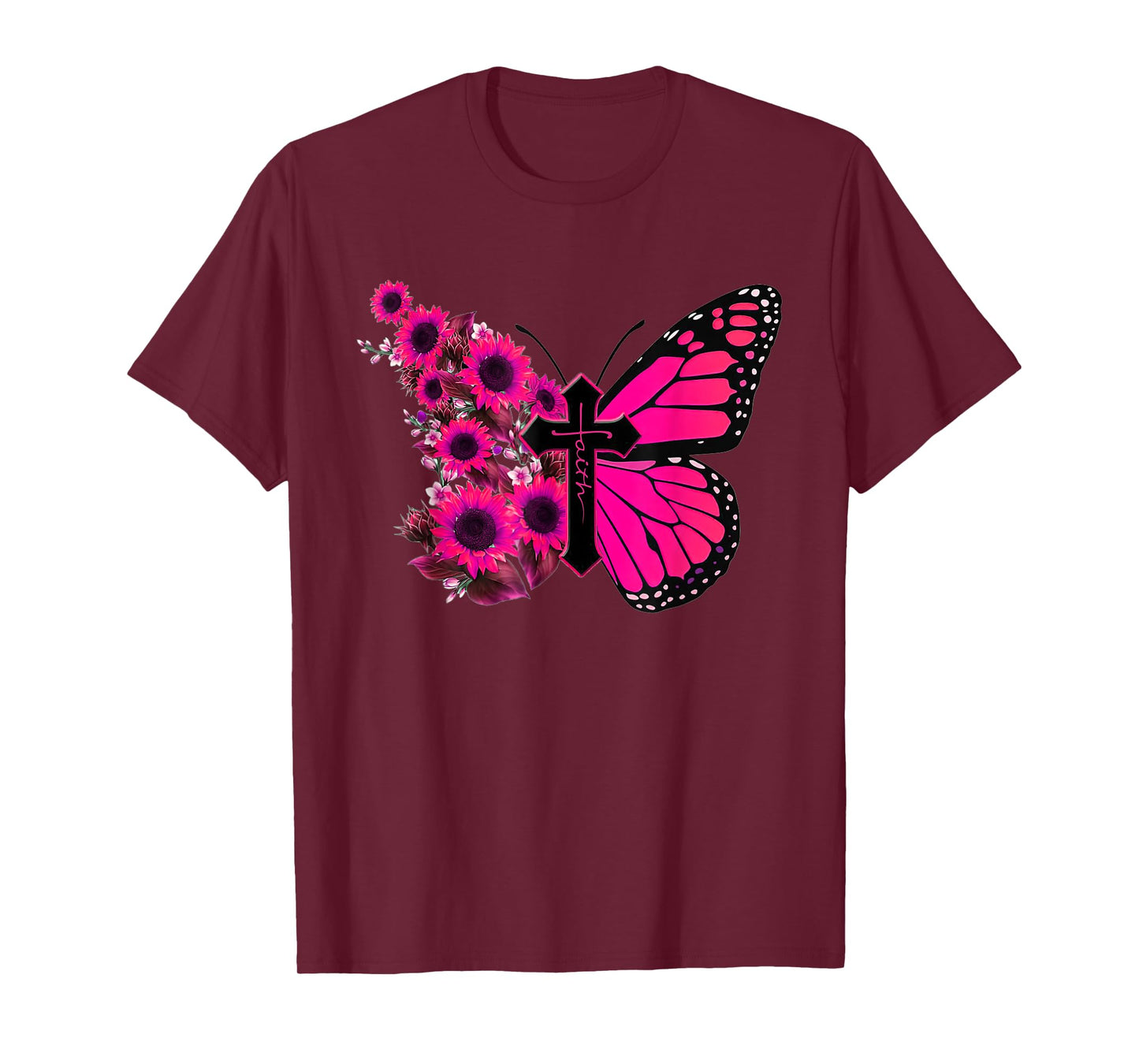 Faith Cross Sunflower Butterfly Christian Vintage T-Shirt