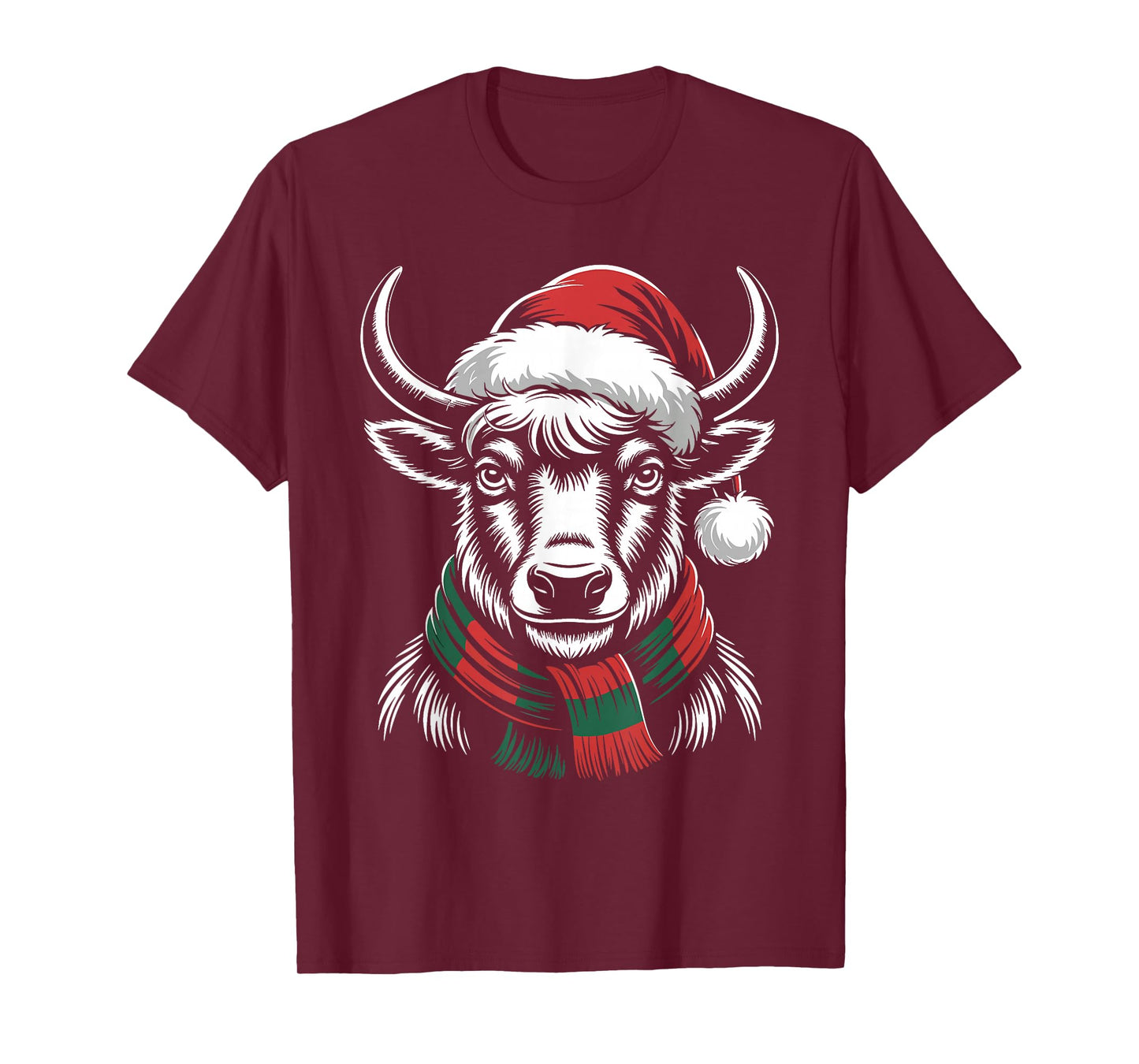 Yak Xmas Santa Hat Scarf Christmas Costume T-Shirt