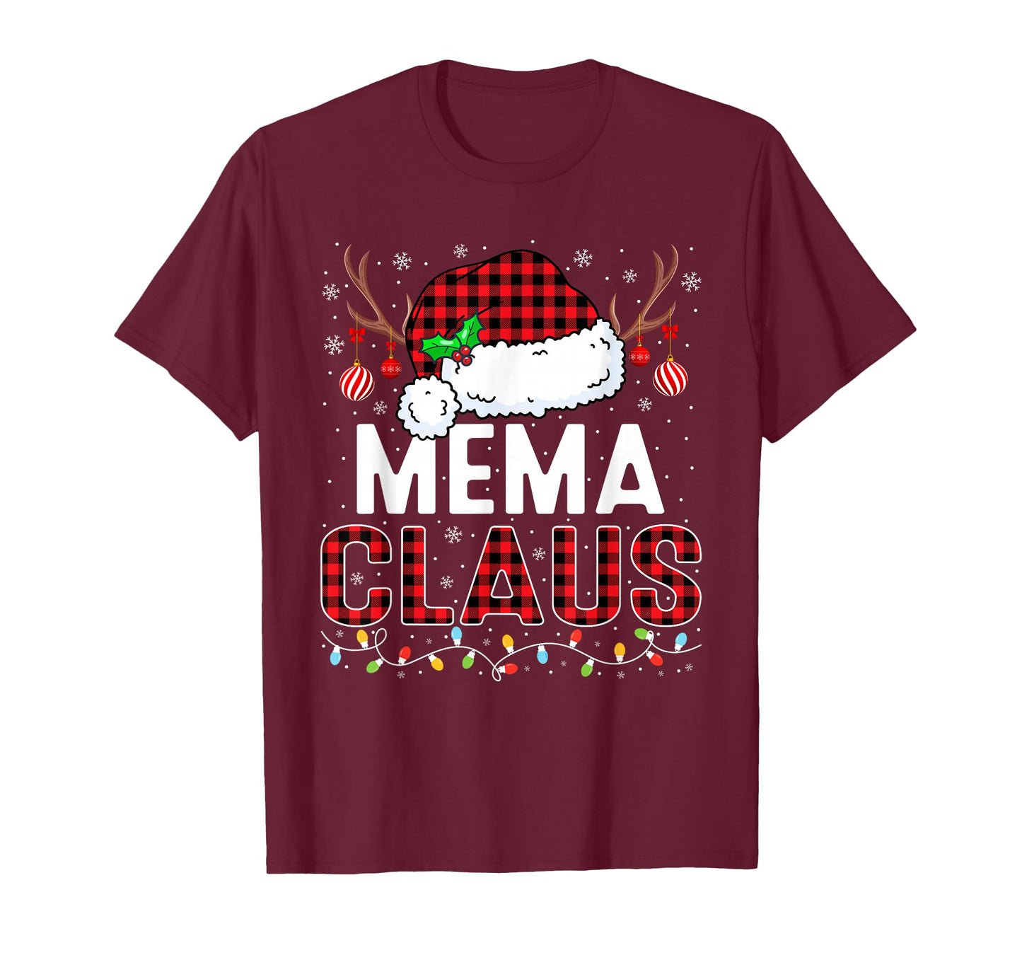 Christmas Lights Mema Claus Family Matching Xmas Pajama T-Shirt