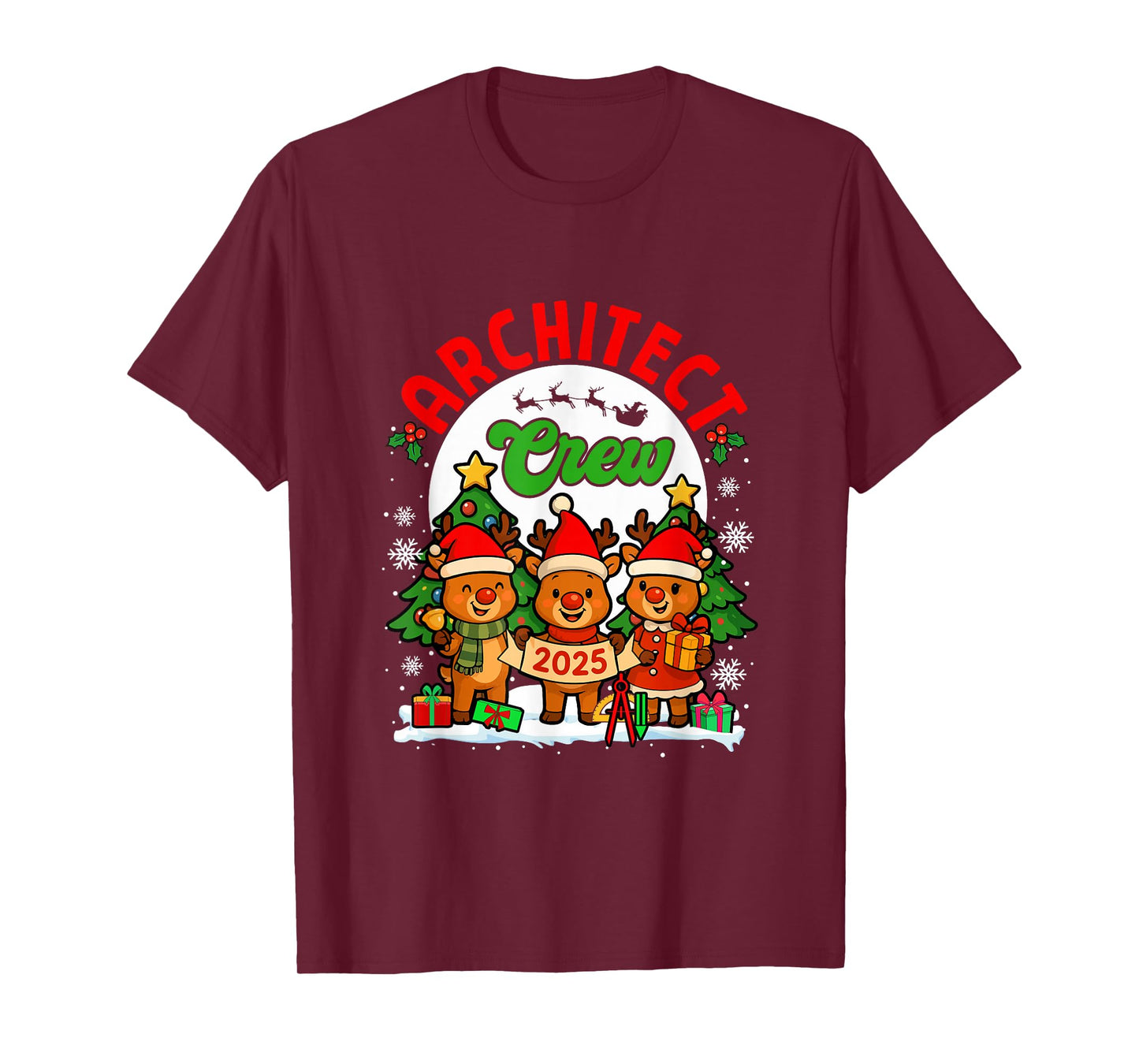 Architect Crew 2025 Xmas Three Santa Reindeer Funny Job Team T-Shirt