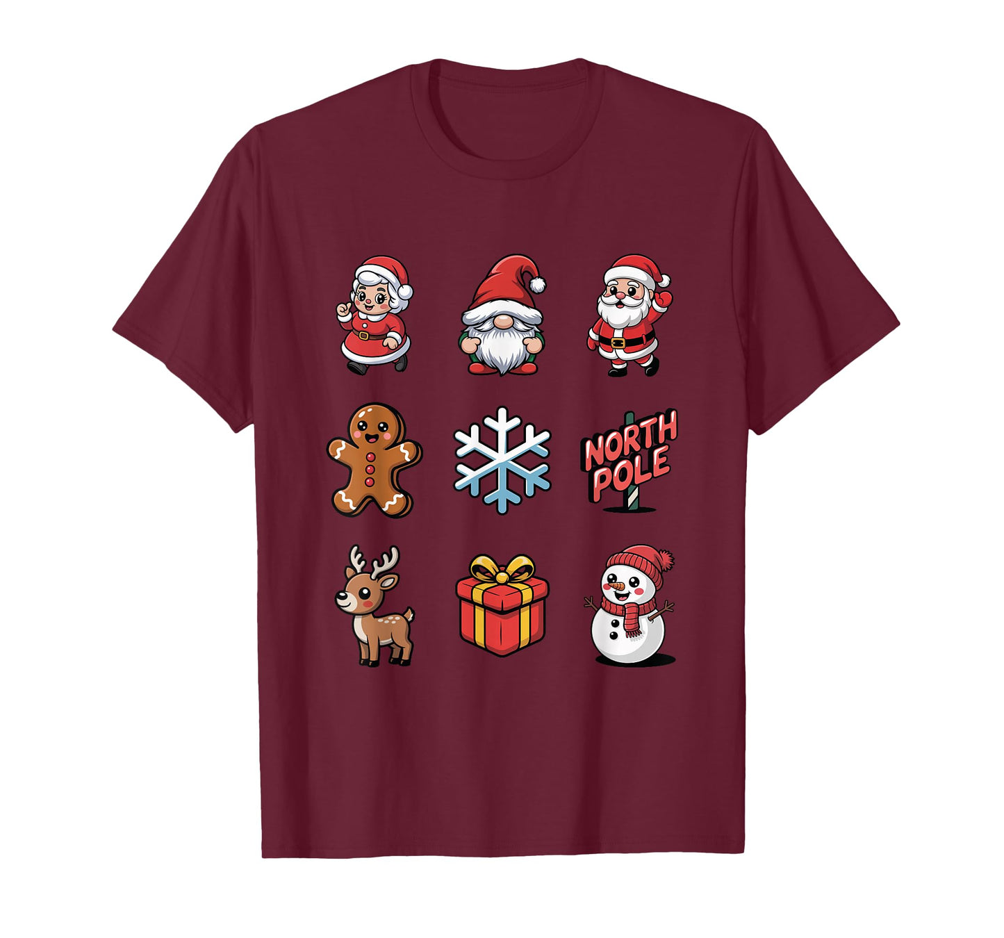 Cute Santa Claus Reindeer Gnome Christmas Characters T-Shirt