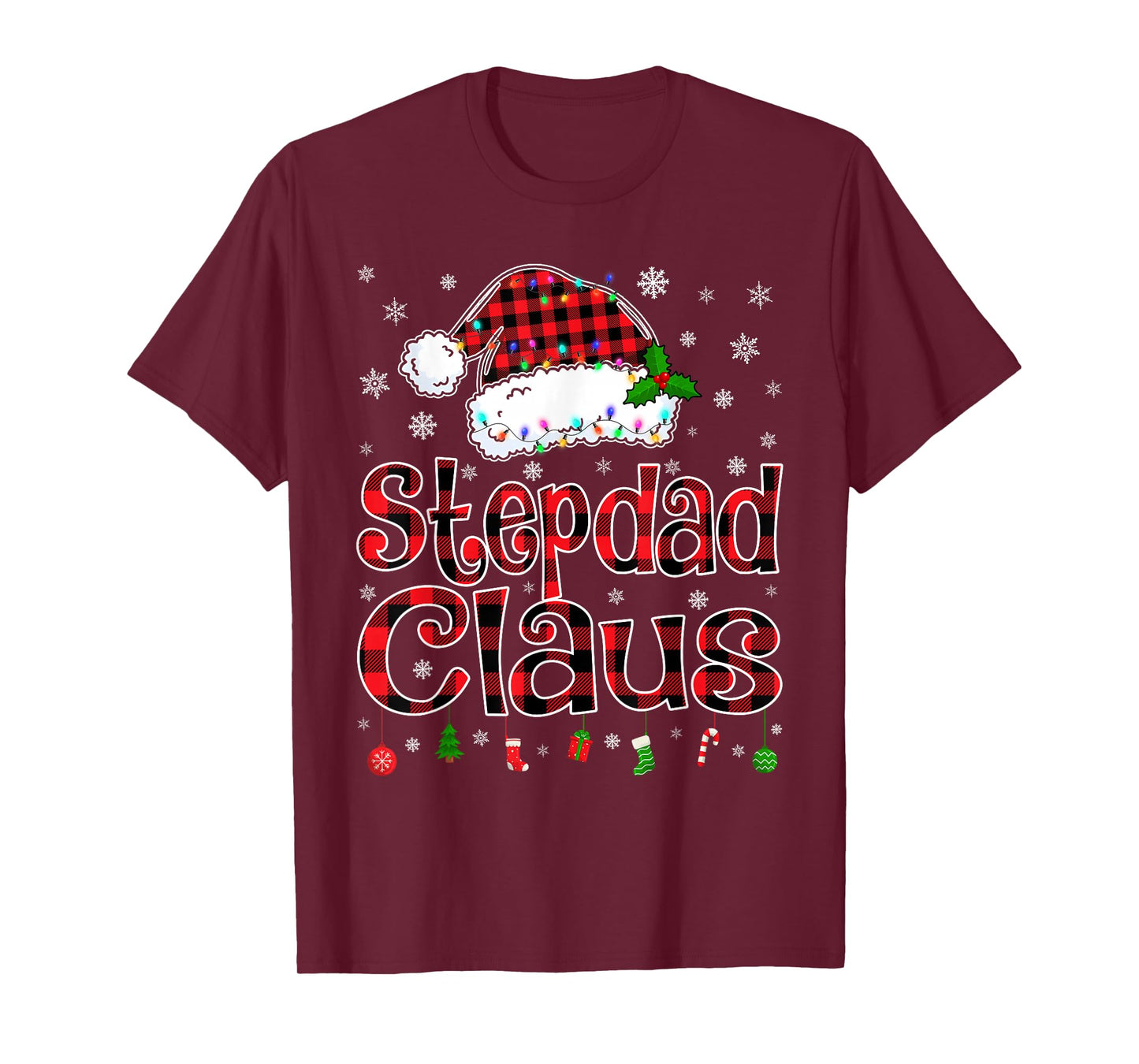 Stepdad Claus Christmas Lights Xmas Pajama Matching Family T-Shirt