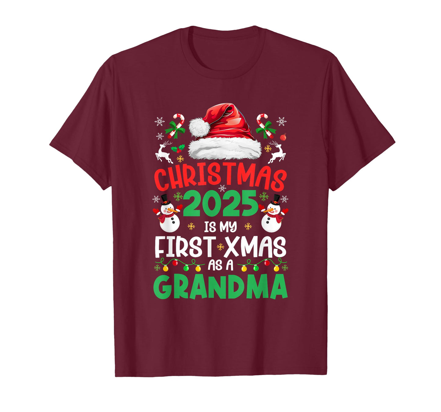 Funny Christmas 2025 is My First Xmas As A Grandma Family T-Shirt