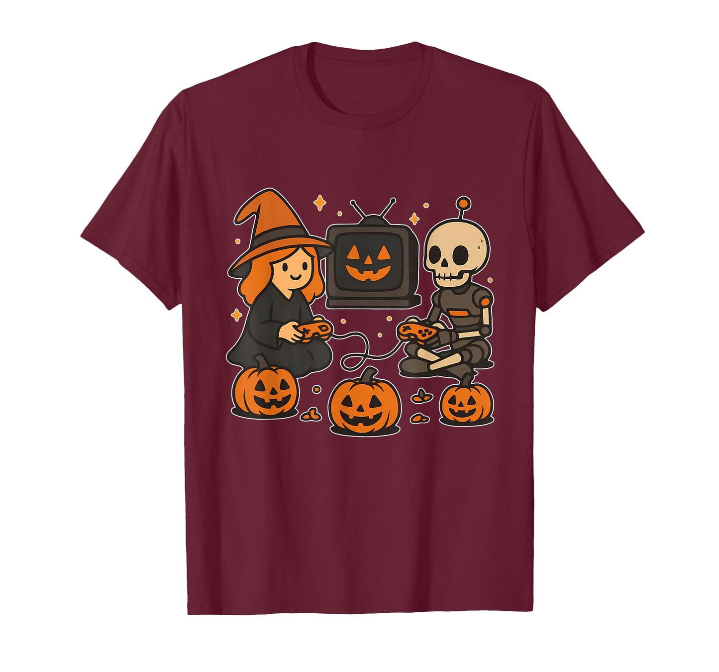Witch and Robot Skeleton Gaming T-Shirt