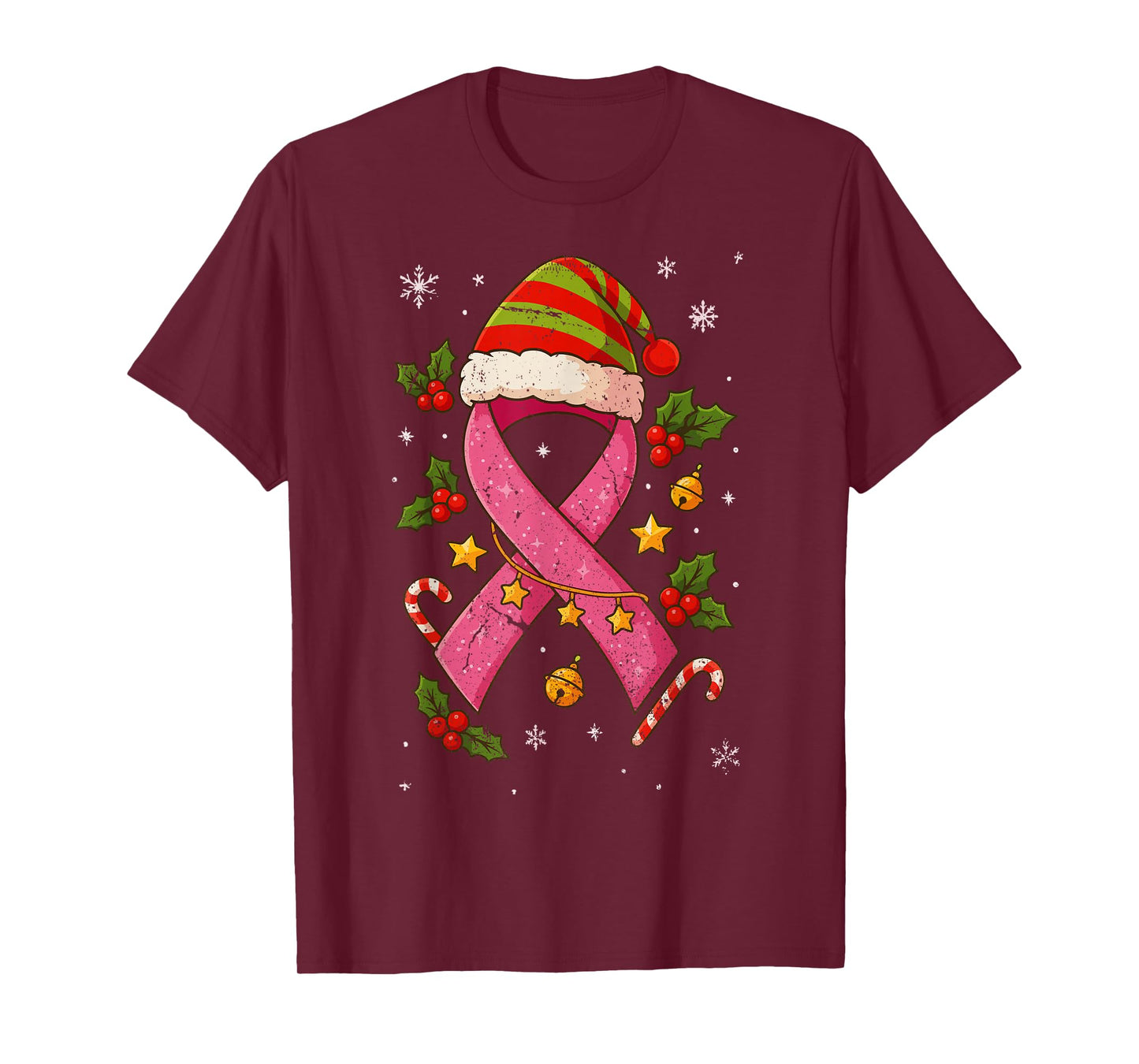 Retro Festive Breast Cancer Awareness Pink Ribbon Christ T-Shirt