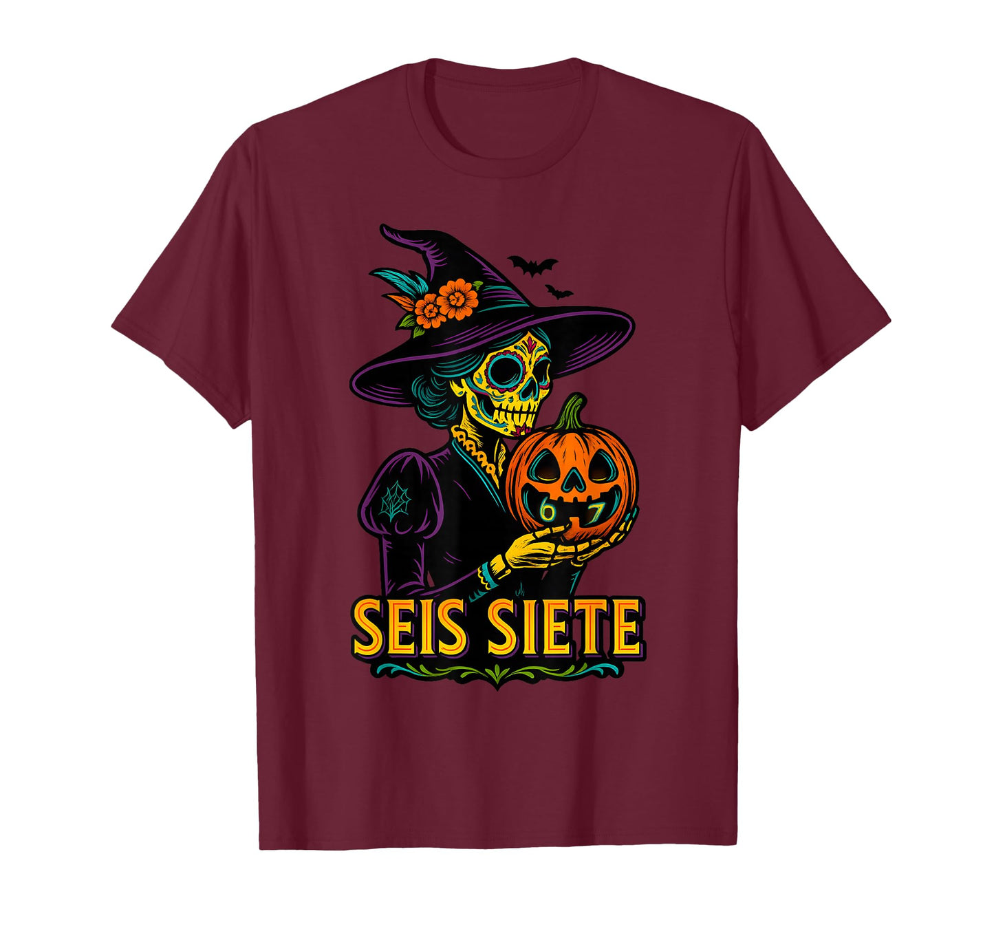 67 SEIS Siete La Catrina Witch Muertos Halloween Calaveras T-Shirt