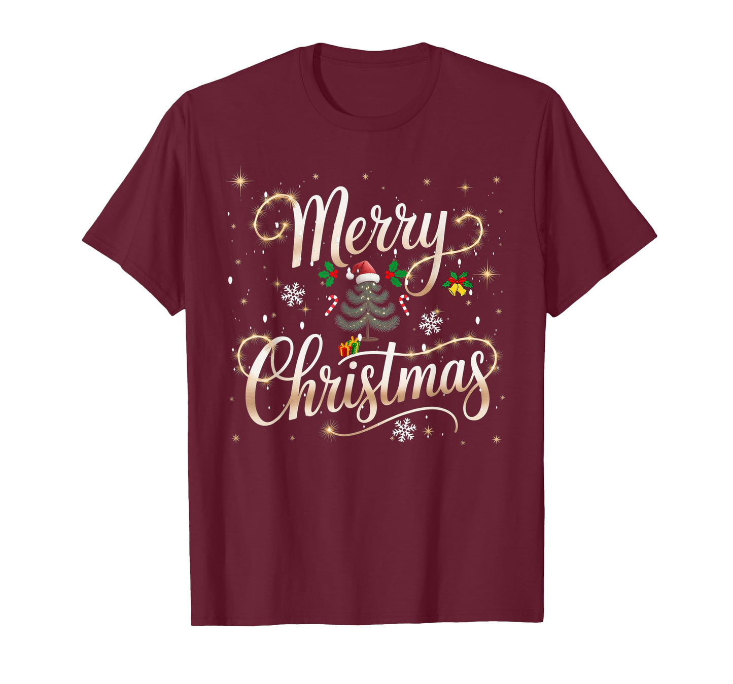 Merry Christmas Lights Red Santa Hat Xmas Men Women Kid T-Shirt