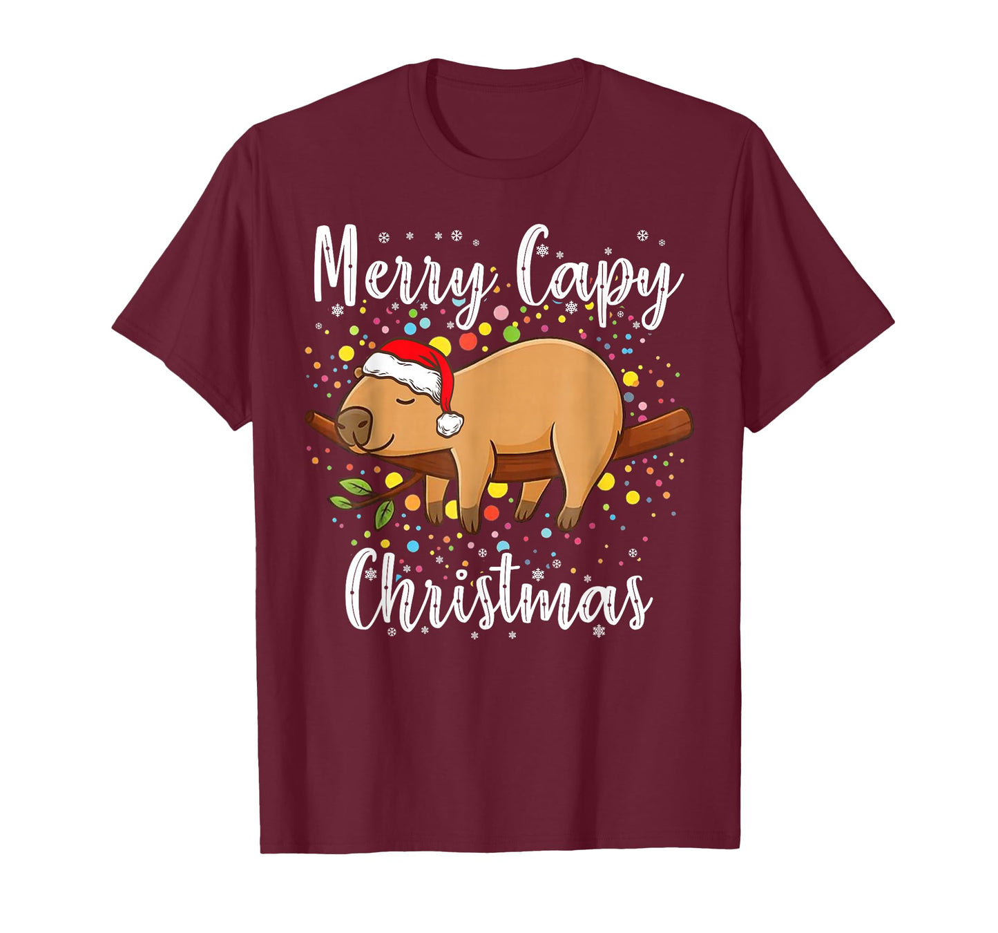 Merry Capy Christmas Tee Xmas Santa Hat Pajama Cute Capybara T-Shirt