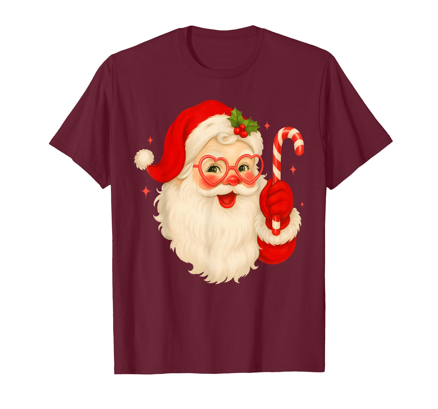 Vintage Santa Claus Merry Christmas Men Women Candy Cane T-Shirt