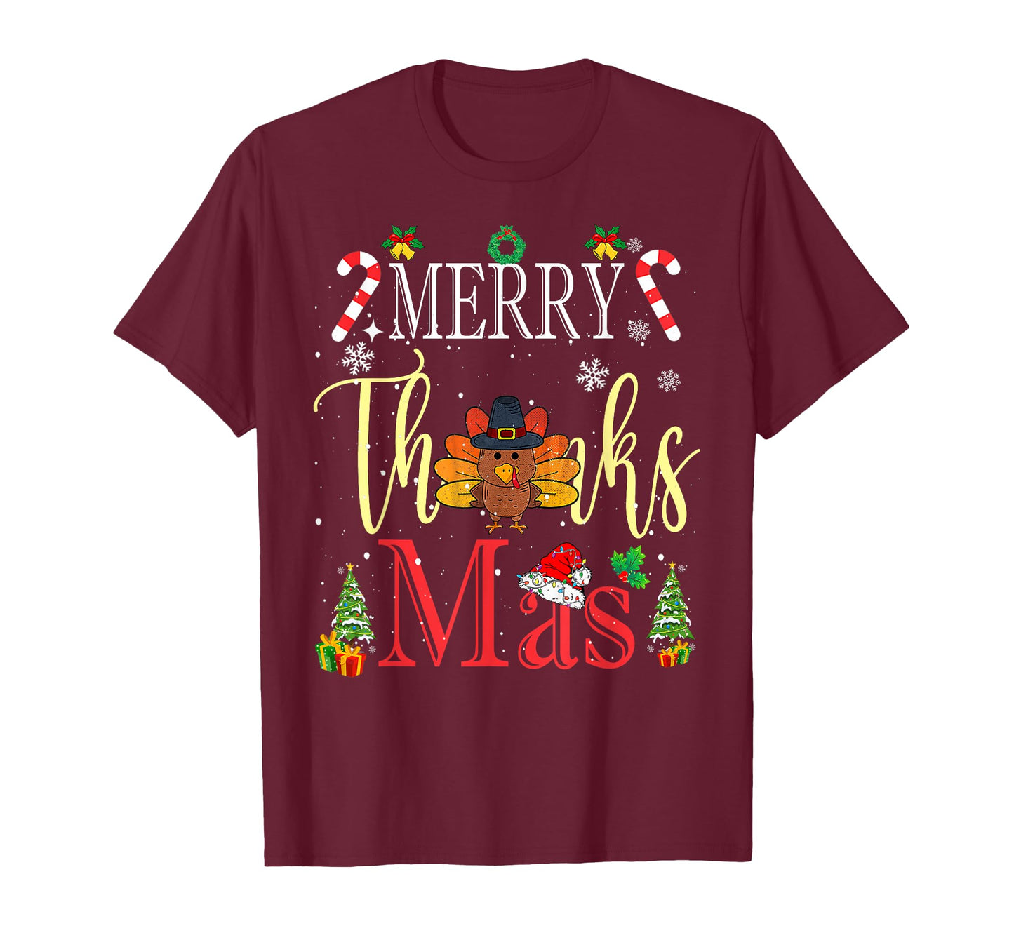 Merry Thanksmas Happy Thanksgiving Santa Turkey T-Shirt
