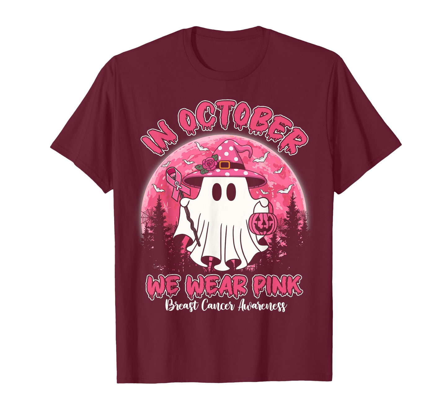 in October We Wear Pink Shirt Ghost Breast Cancer Awareness T-Shirt