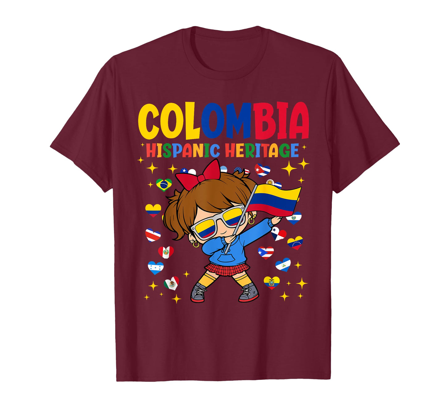 Hispanic Heritage Month Colombia Flag Colombian Girl Kids T-Shirt