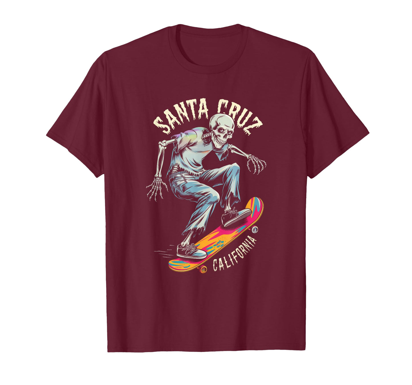 Vintage Santa Cruz California Skeleton Skateboarder Skater T-Shirt